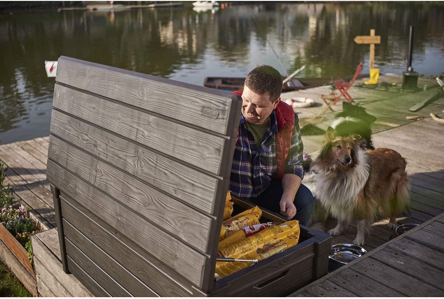Keter Keter Brightwood 120 Gallon Large Durable Outdoor Storage and Weather Resistant Resin Deck Box