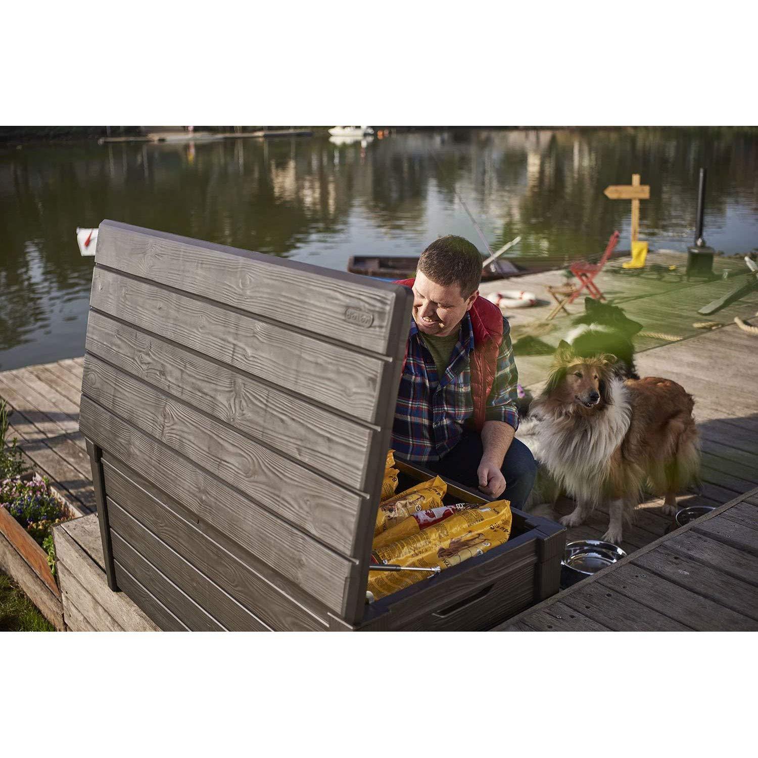Keter Keter Brightwood 120 Gallon Large Durable Outdoor Storage and Weather Resistant Resin Deck Box