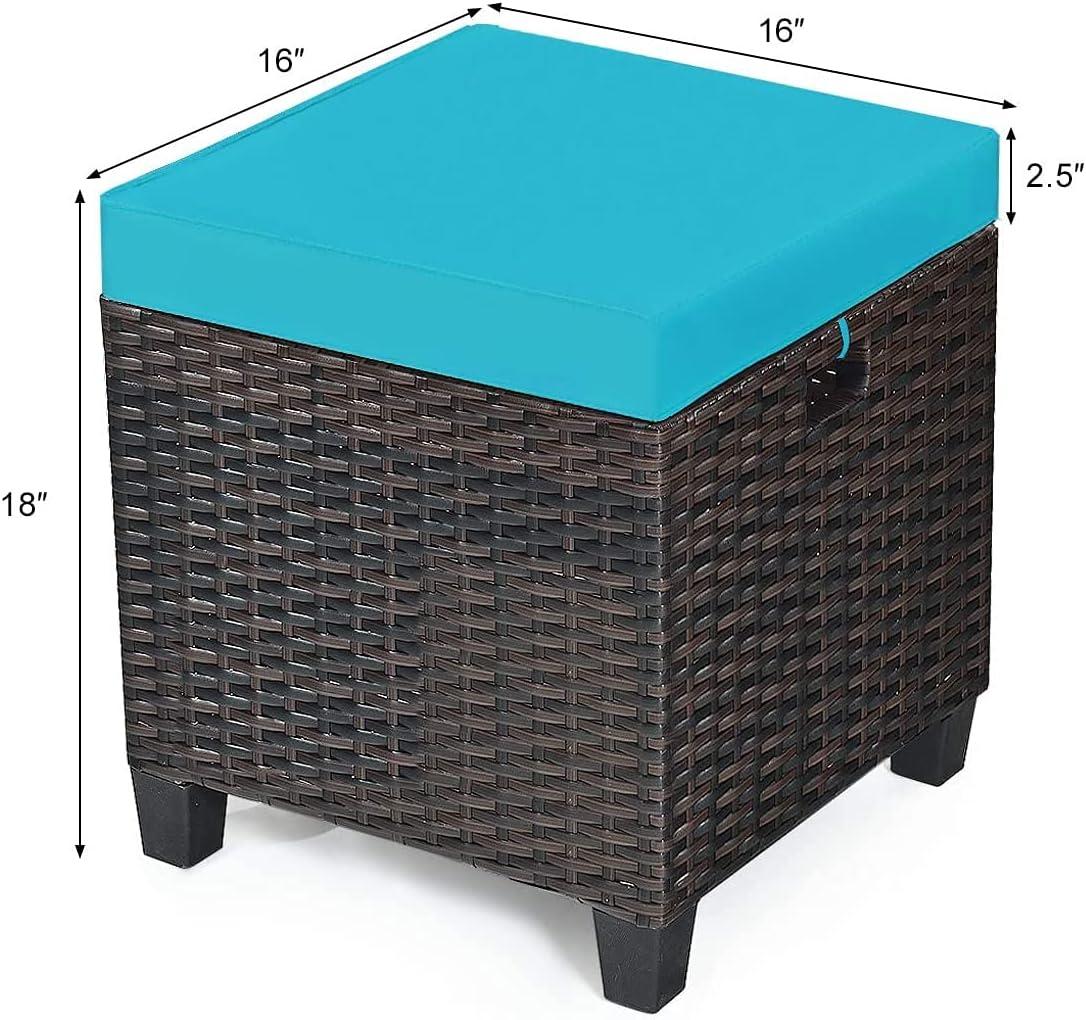Costway 2PCS Patio Rattan Ottoman Cushioned Seat w/ Foot Rest Turquoise