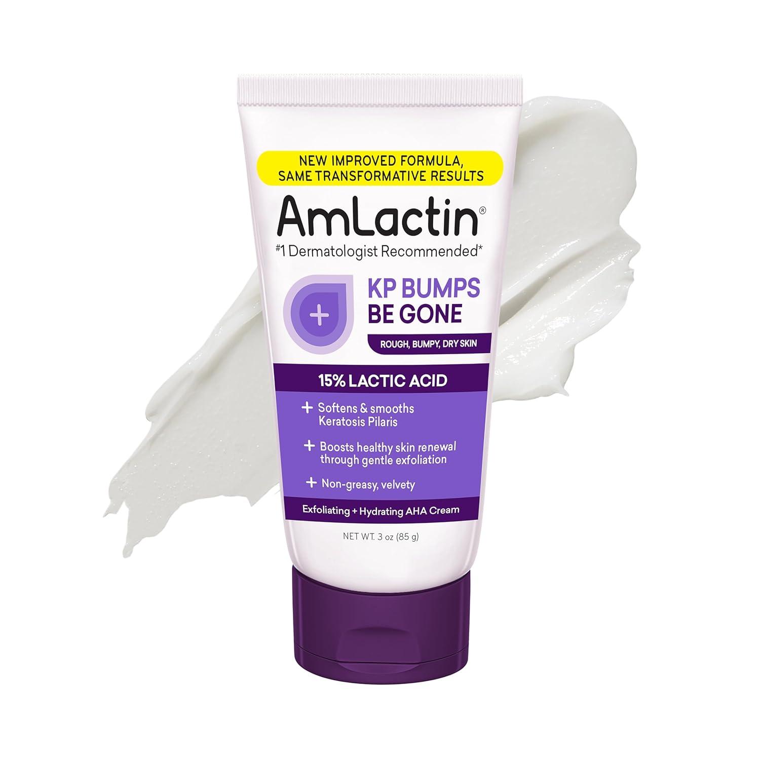 AmLactin KP Bumps Be Gone - 3 oz Keratosis Pilaris Moisturizing Cream with 15% Lactic Acid - Exfoliator and Moisturizer for Dry, Rough and Bumpy Skin (Packaging May Vary)