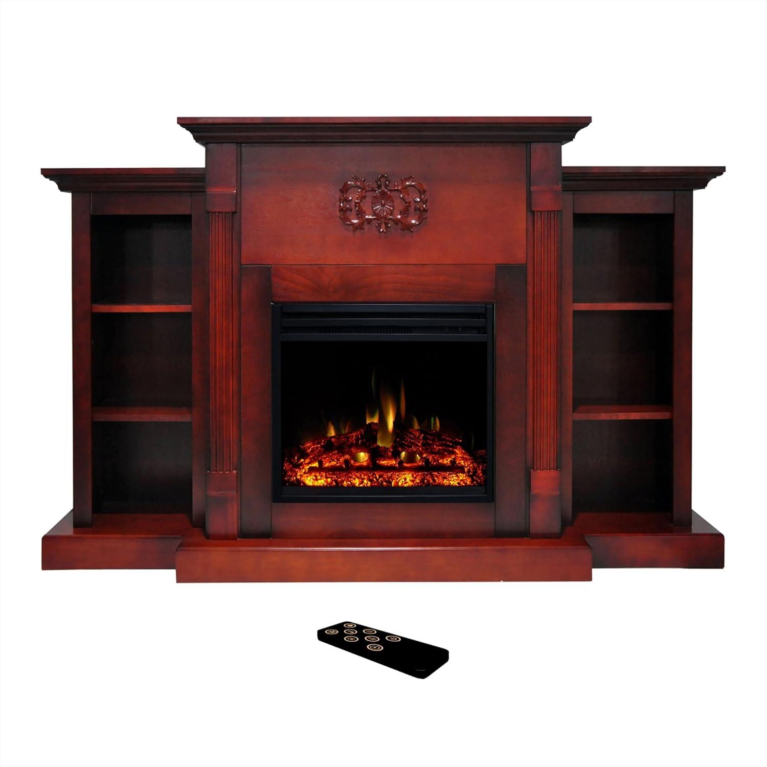 Cambridge Sanoma 72'' Electric Fireplace with Enhanced Charred Log Insert | Multi-Color Flame | For Rooms up to 210 Sq.Ft | Remote | Slate Blue Mantel | Adjustable Heat Settings