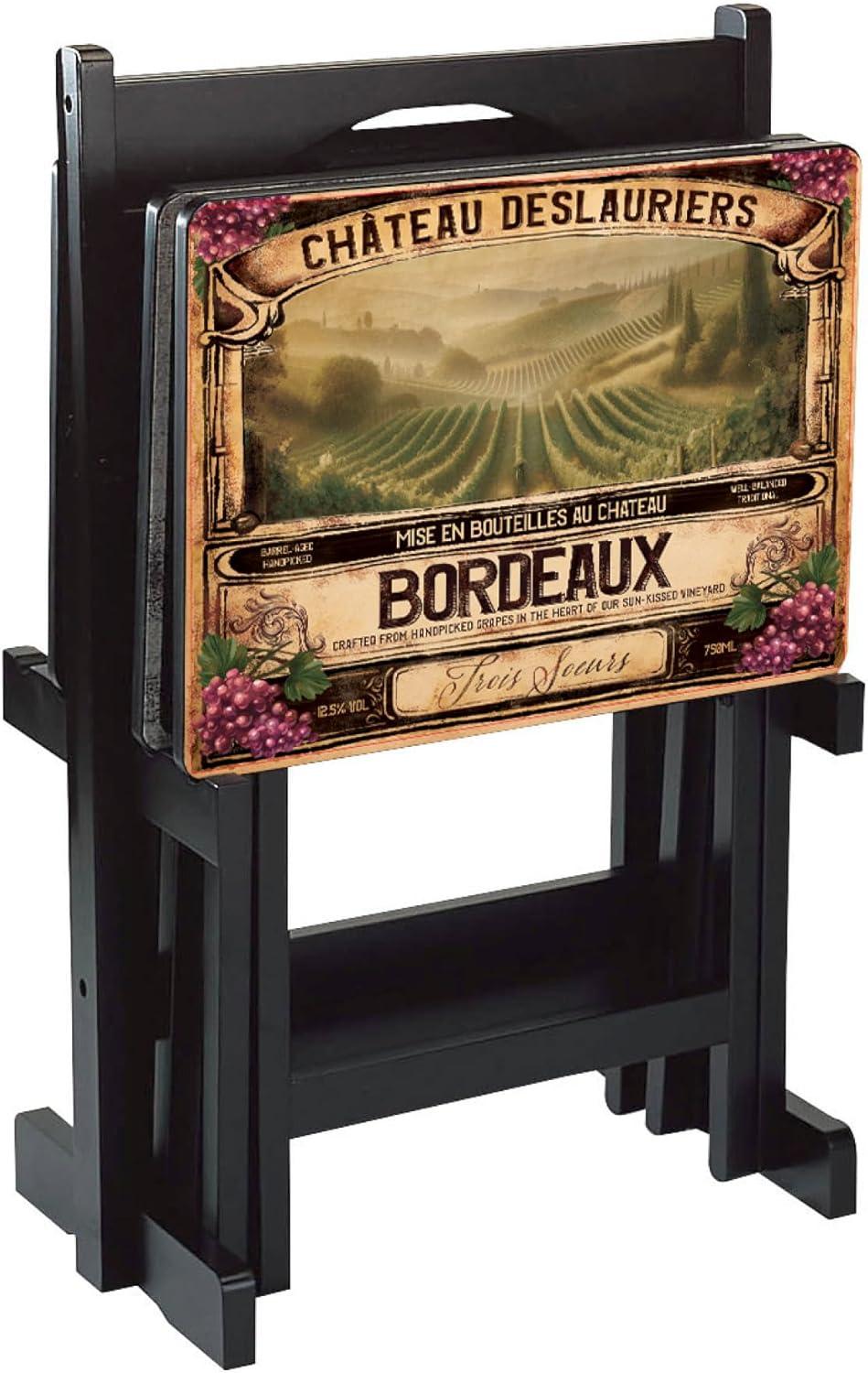 Wine Label Design Rectangular Folding TV Tray Set with Stand