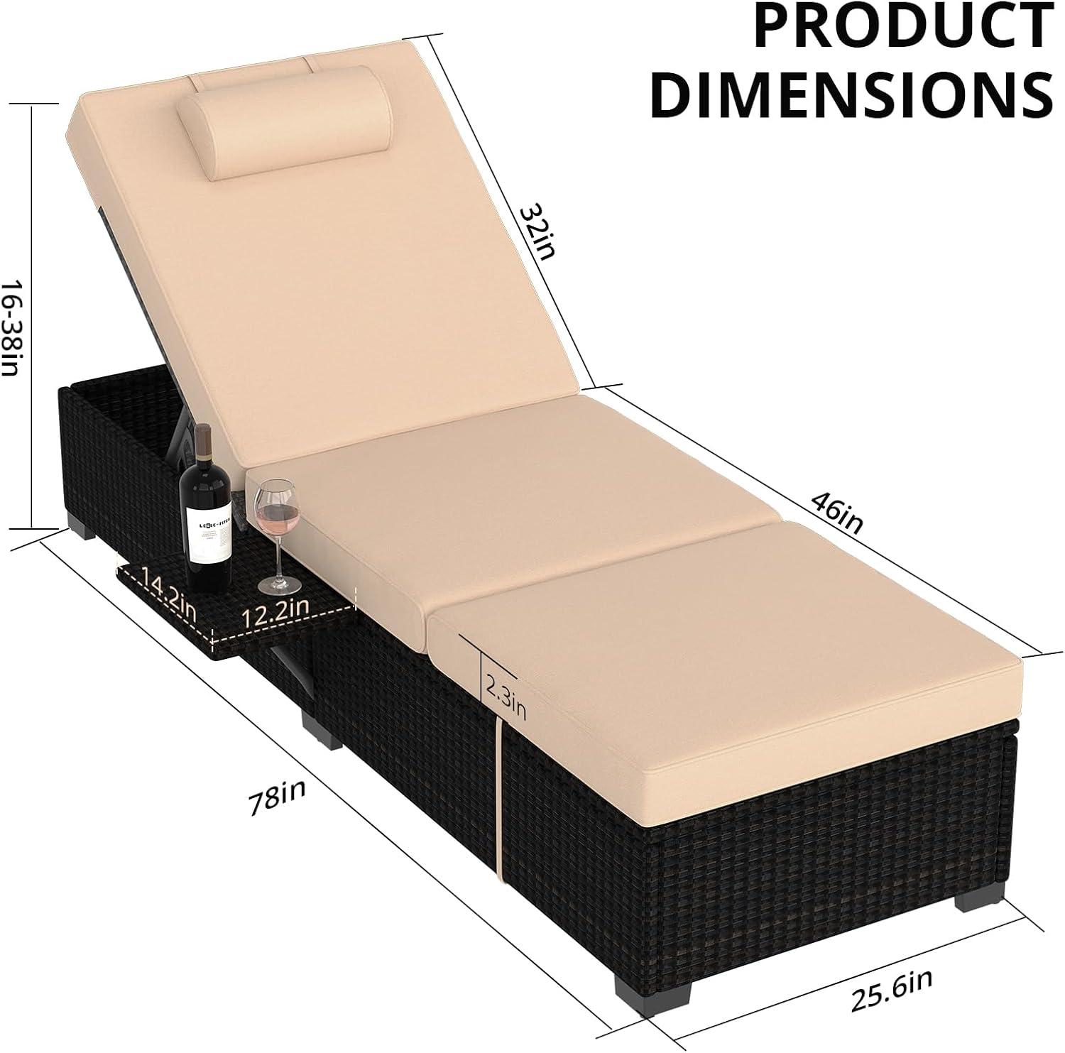 Lounge Chairs Outdoor Set of 2, PE Rattan Chaise Lounge Chair with 5-Position Adjustable Backrest for Patio Beach Pool Deck Backyard, Beige