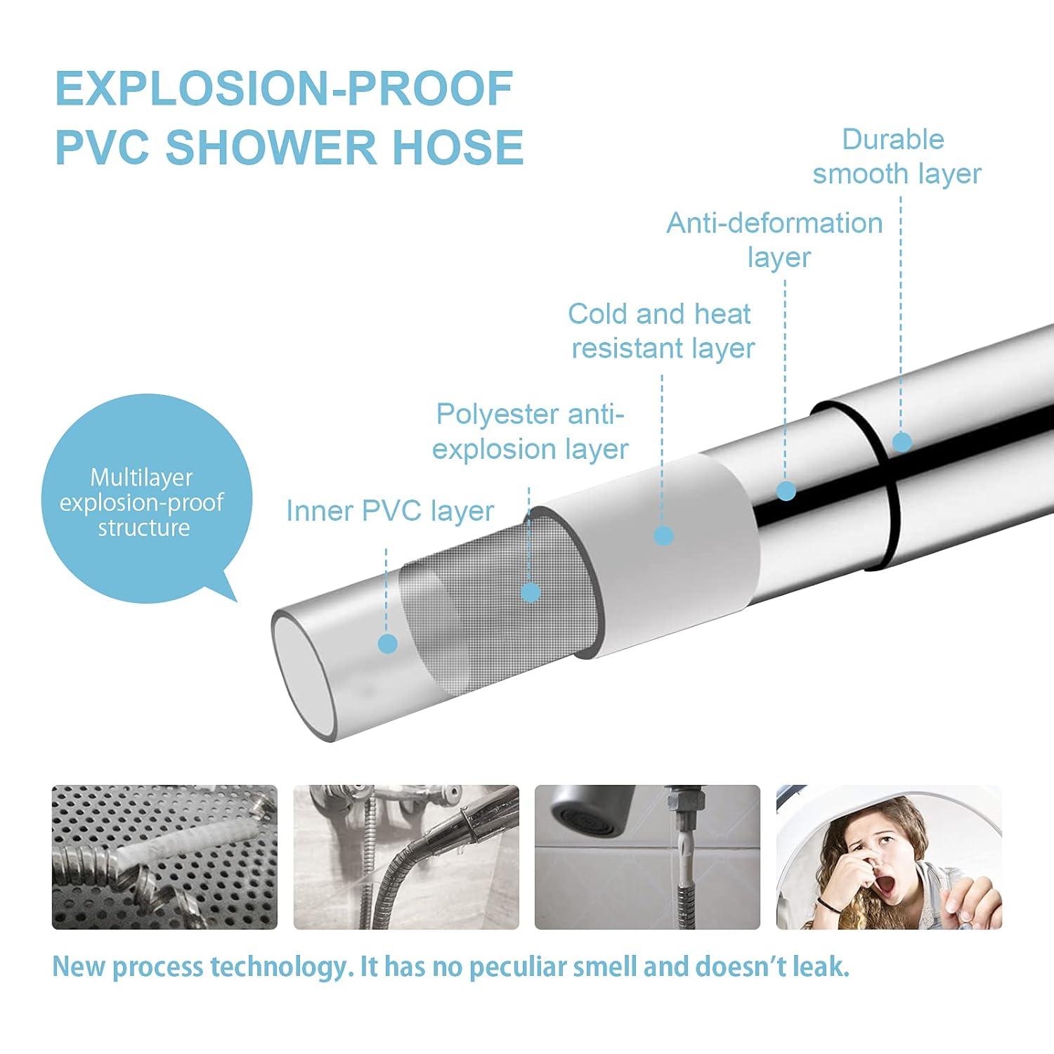 OFFO Ultra-Flex Shower Hose, Premium RV PVC Handheld Shower Head Hose Flex Hoses Extension with Brass Insert and Nut for Bathing Pet Bathing, 80 Inches Silver Gray