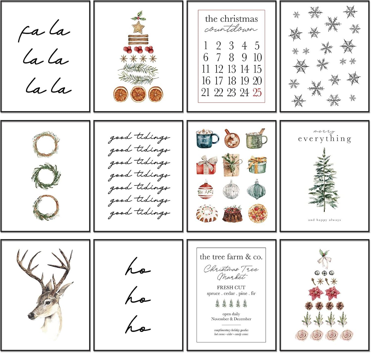 Minimalist Watercolor Christmas Wall Art Prints Set of 12