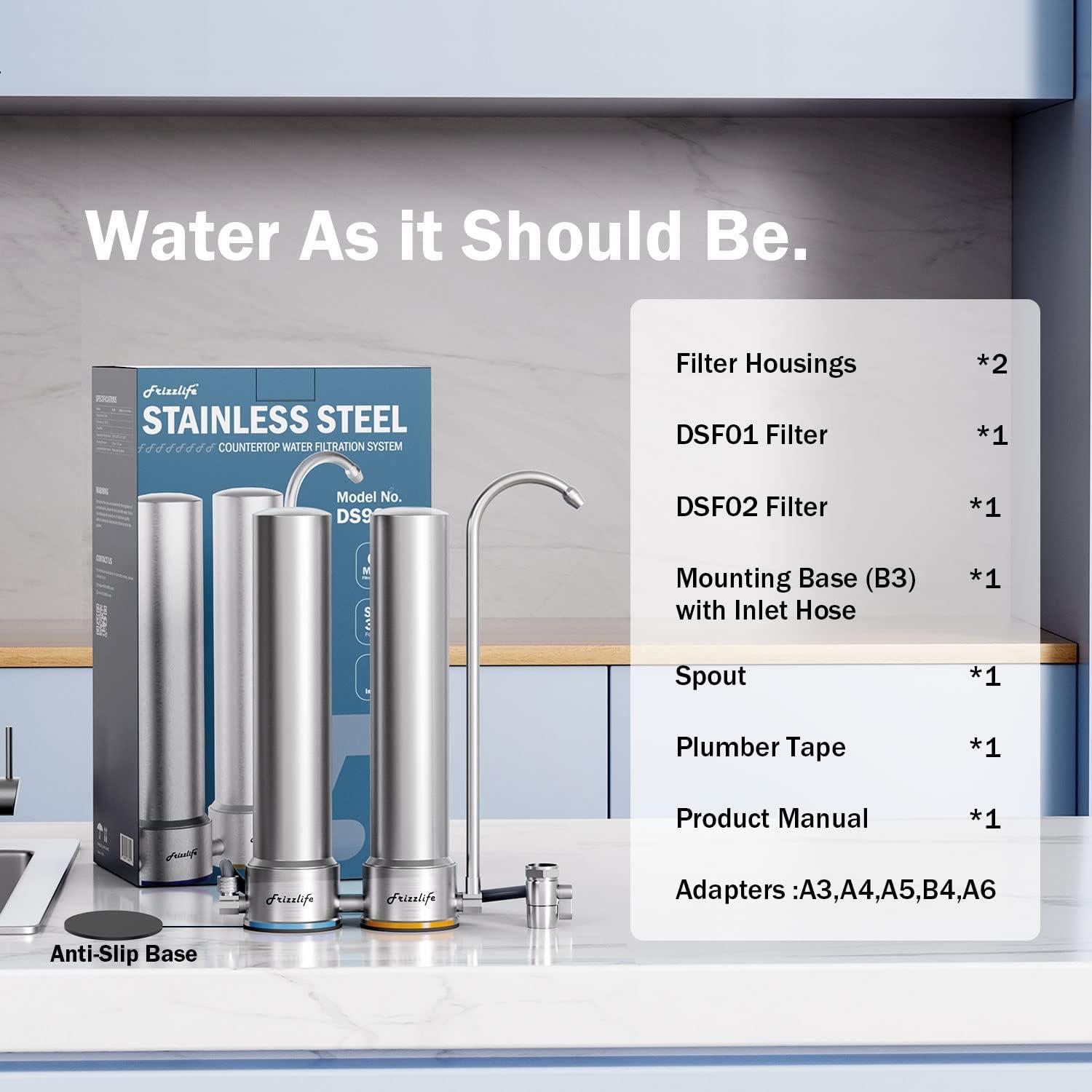 Frizzlife DS99 Dual Countertop Water Filter System, 8-Stage Stainless Steel Faucet Water Filtration System