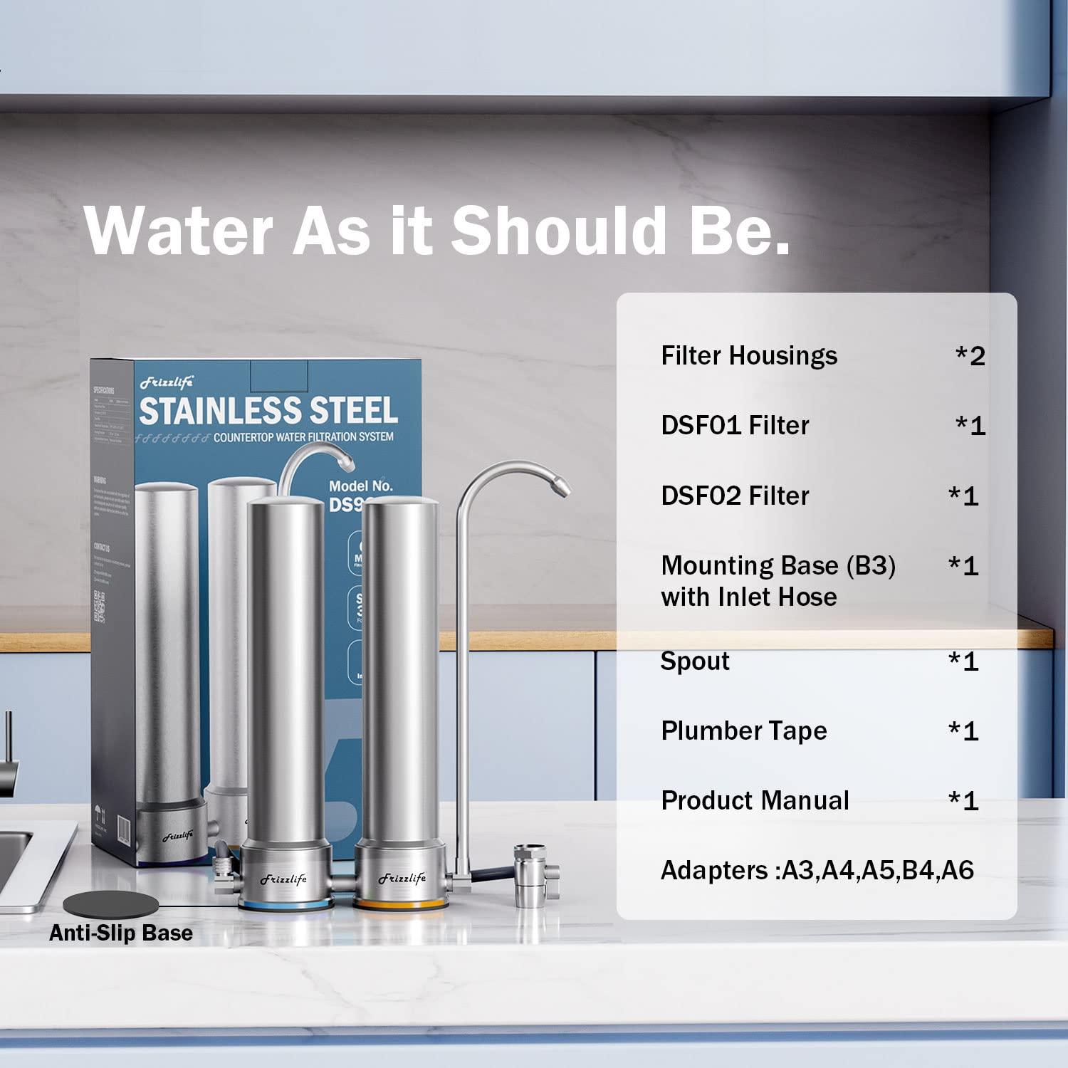 Frizzlife DS99 Dual Countertop Water Filter System, 8-Stage Stainless Steel Faucet Water Filtration System