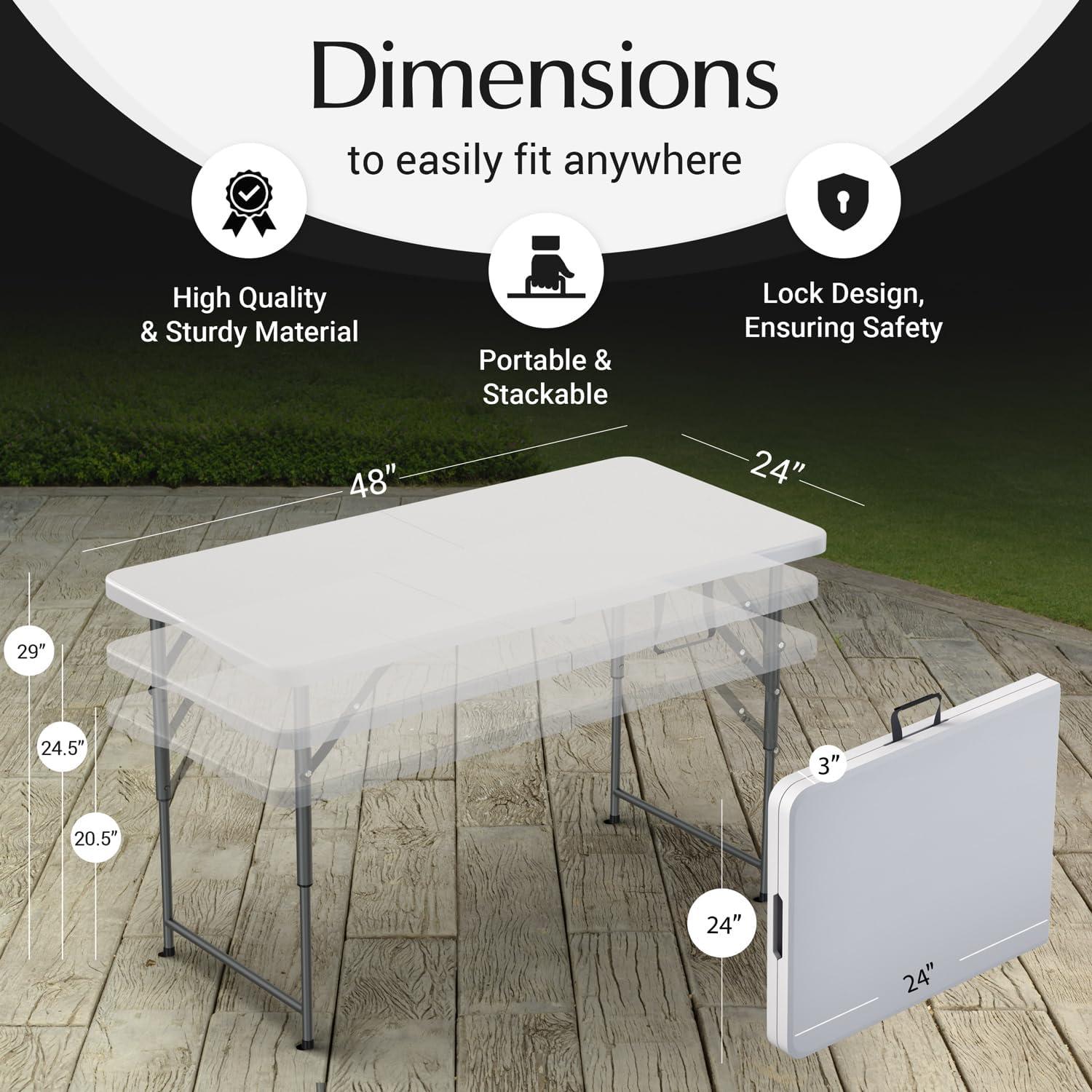 CL.HPAHKL Folding Table with Carrying Handle, Portable Plastic 6 Ft Camping Table, Sturdy Steel Frame for Indoor Outdoor, White