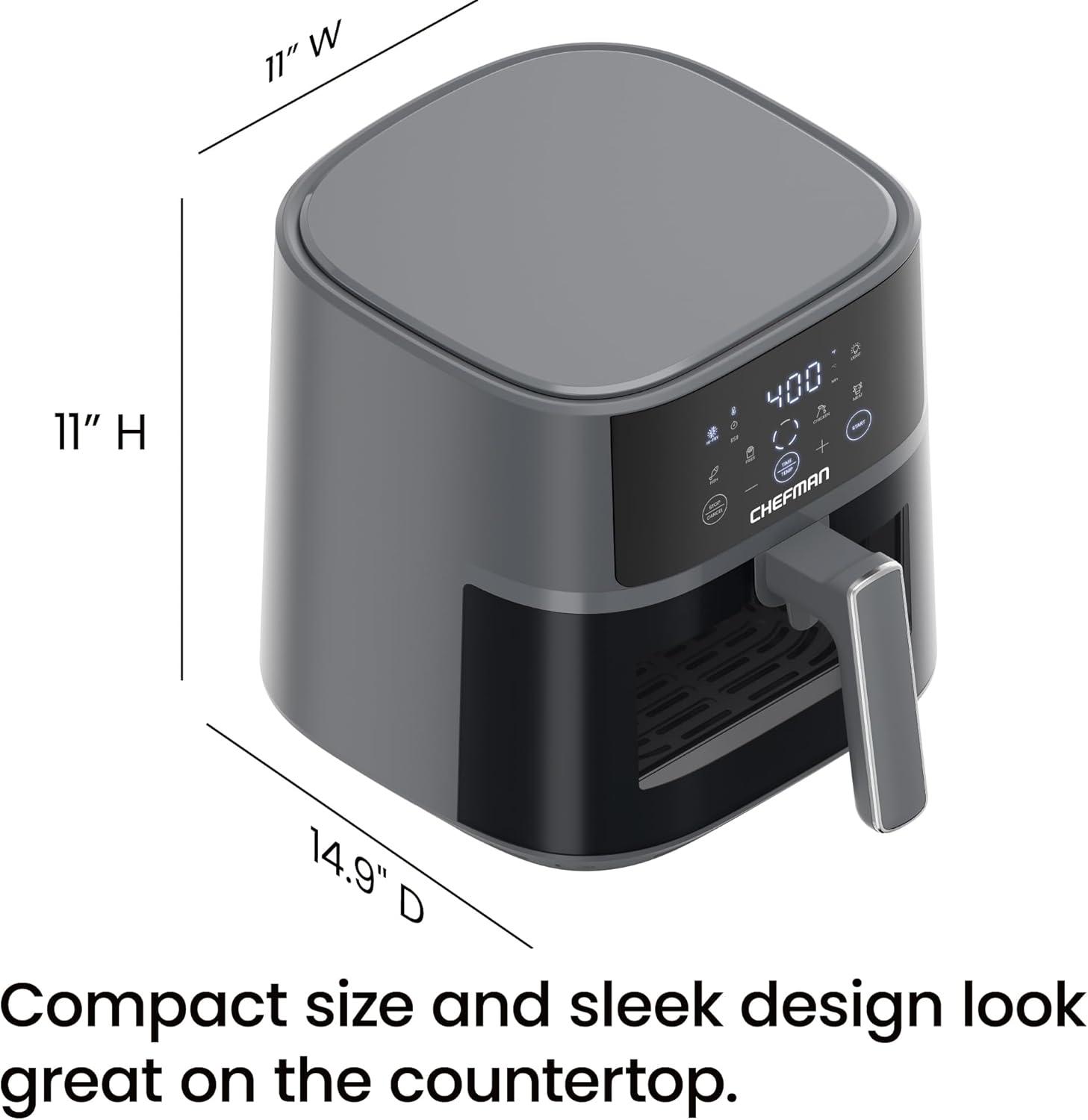 Chefman TurboFry® Touch 6-Qt Easy-View Air Fryer w/ 4 Cooking Presets and 450°F Hi-Fry Button - Gray, New