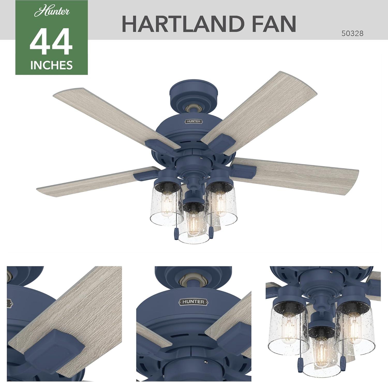 44" Hartland 5 - Blade Standard Ceiling Fan with Pull Chain and Light Kit Included