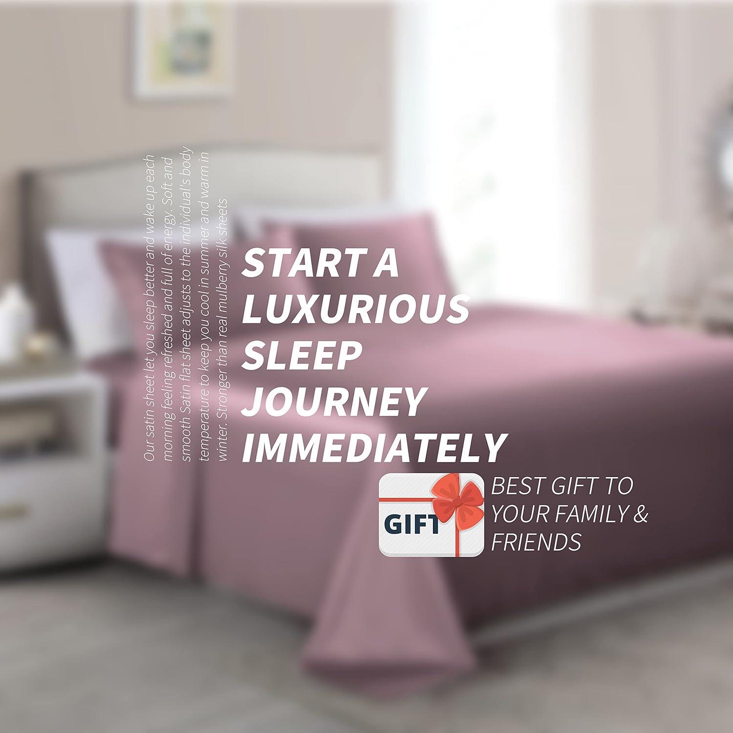 4 Pcs Smooth Satin Silk Sheet Set Deep Pocket Bed Sheet Wrinkle Fade Resistant