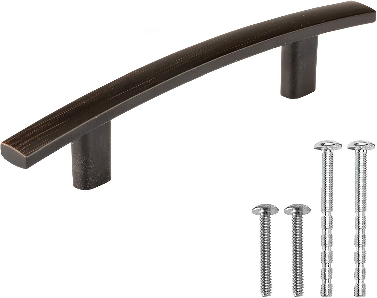 Ilyapa Oil Rubbed Bronze Kitchen Cabinet Handles, Curved Drawer Pulls - 3 Inch Hole Center Curved Bar Pulls - 10 Pack of Kitchen Hardware, Cabinet Knobs