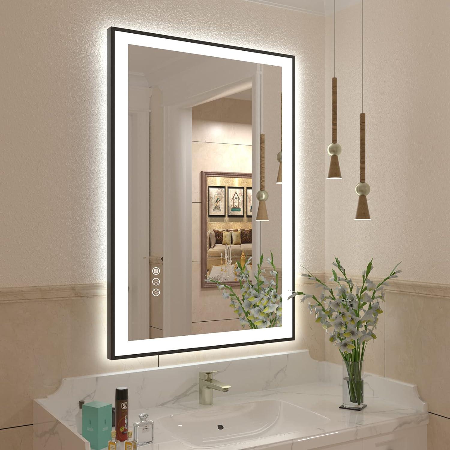 Aevar Super Bright Front & Back LED Lighted Anti-Fog Aluminum Alloy Framed Tempered Glass Bathroom/Vanity Mirror with ETL & 3-Year Warranty