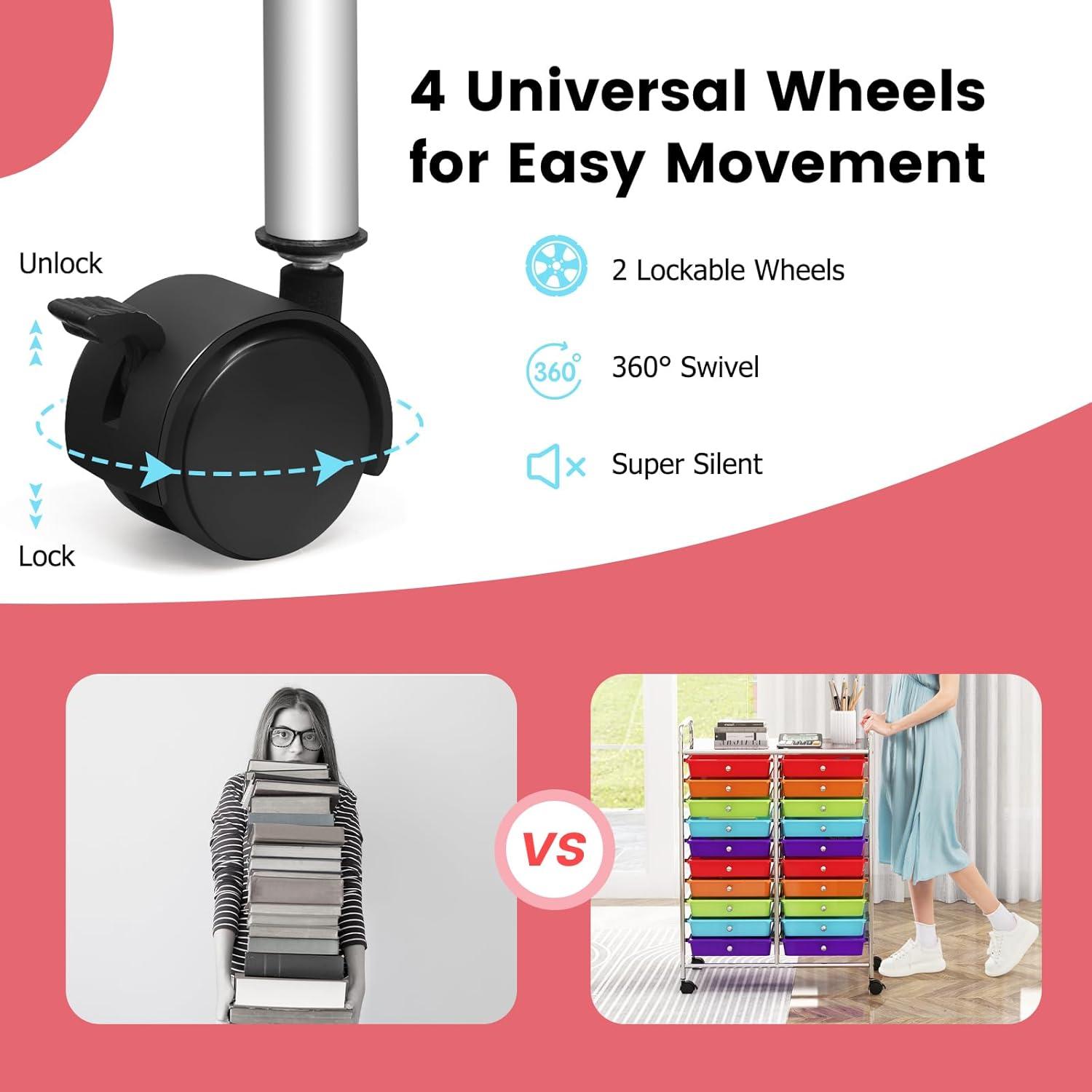 20-Drawer Organizer Cart Tools, Mobile Utility Storage Cart with Detachable Drawers & Lockable Wheels, Rolling Storage Cart with wheels for Home Office School(Multicolor)