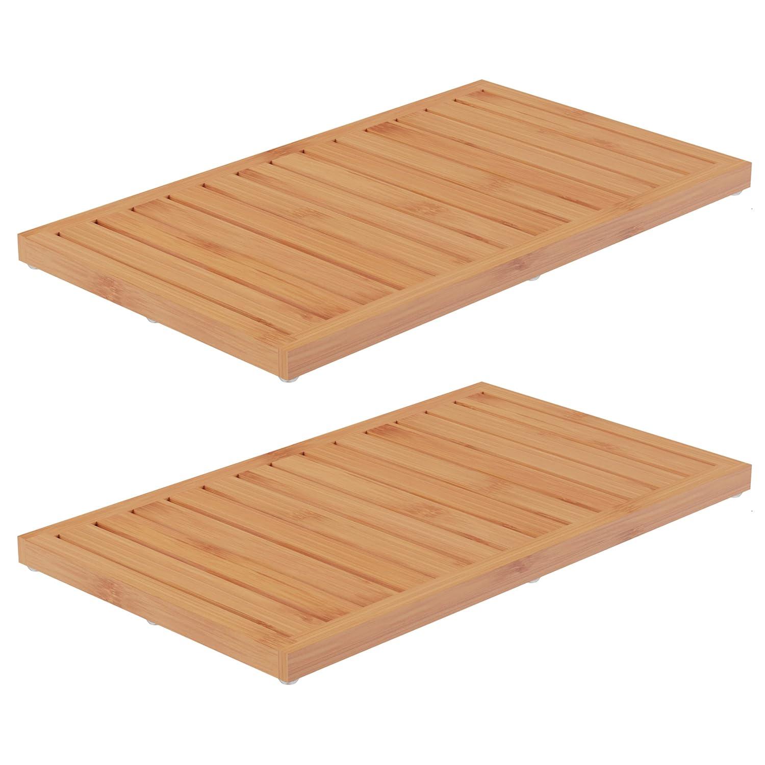 Bamboo Bath Mat Set – 2-Pack Non-Slip Wooden Bath Mats with Slatted Design for Indoor/Outdoor Bathtub, Shower, Sauna, Pool, or Hot Tub by Lavish Home