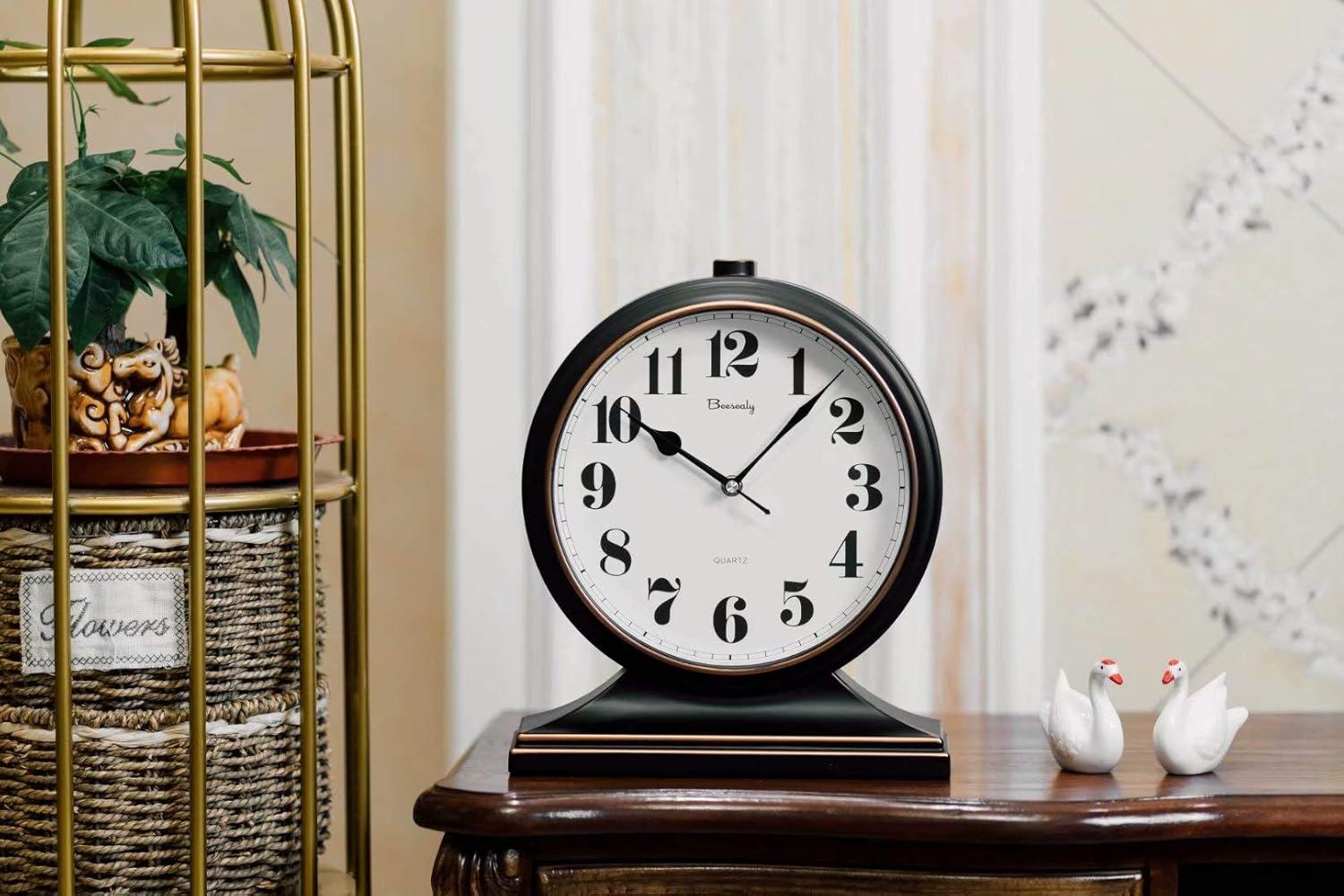Table Clock-Modern Table Clock Silent-Non-Ticking 10-inch dial, Clear and Easy to Read, Used for Living Room, Bedroom Decoration