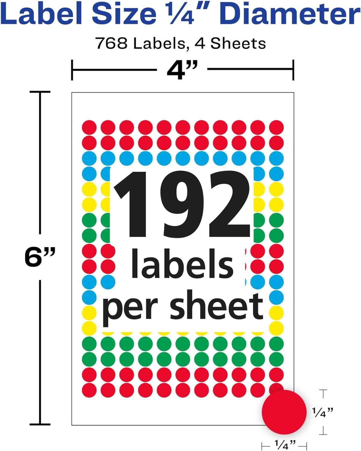 Avery Handwrite Only Removable Round Color-Coding Labels 1/4" dia Assorted 768/Pack 05795