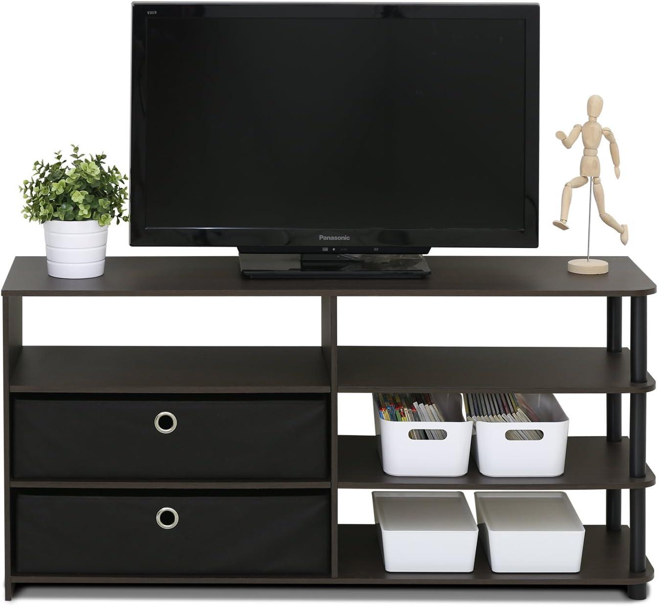 Modern Walnut Wood TV Stand with Storage Bins for 55-Inch TV