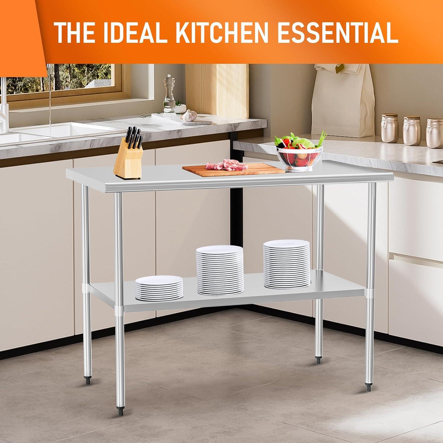 Stainless Steel Table for Food Prep & Work 30 x 48 inches Utility Table with Adjustable Undershelf, Commercial Workstation in Kitchen, Garage, Outdoor BBQ