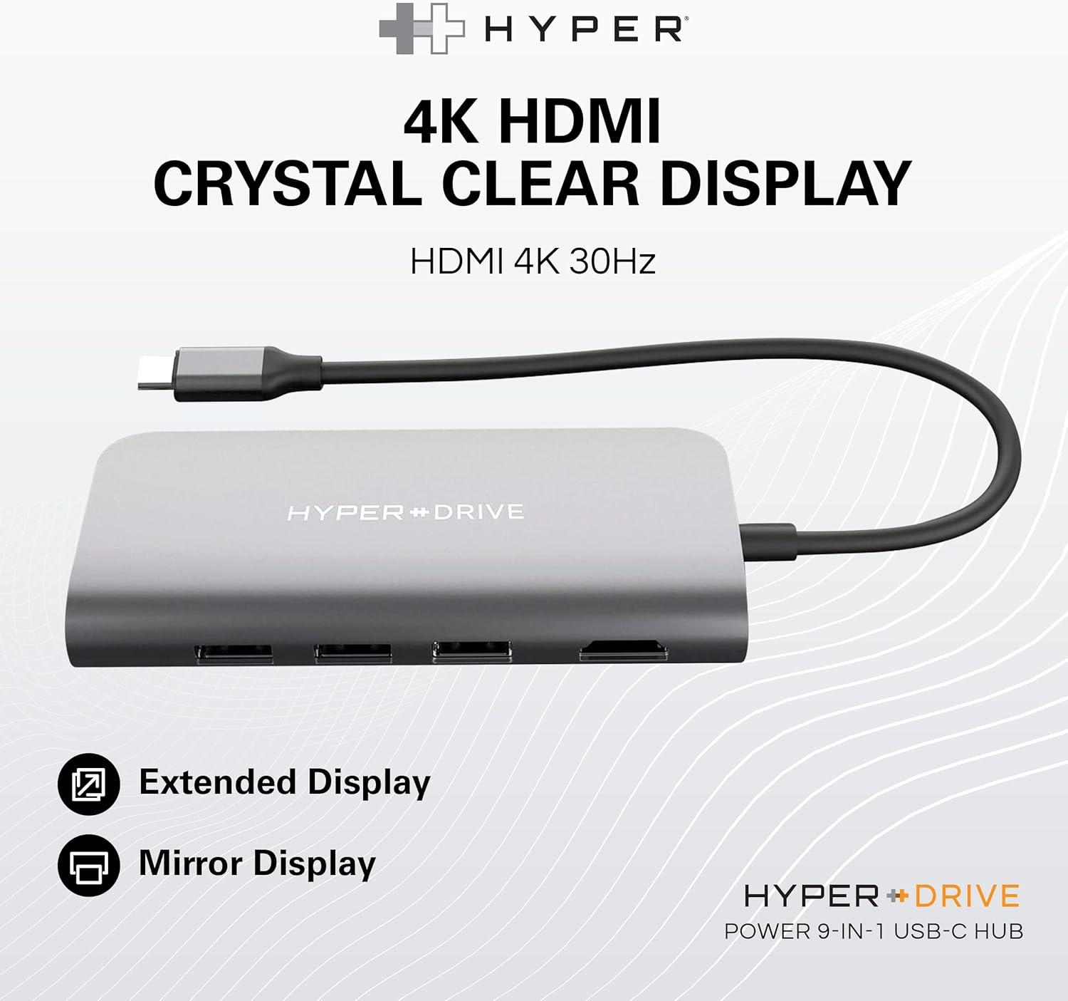 Compact 9-in-1 HyperSpace Gray USB C Hub with 4K HDMI and Ethernet