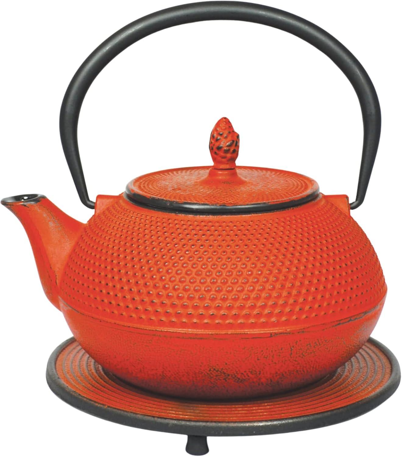 Frieling JA "Arare" CAST IRON TEAPOT 40.5 fl. oz. Red with trivet