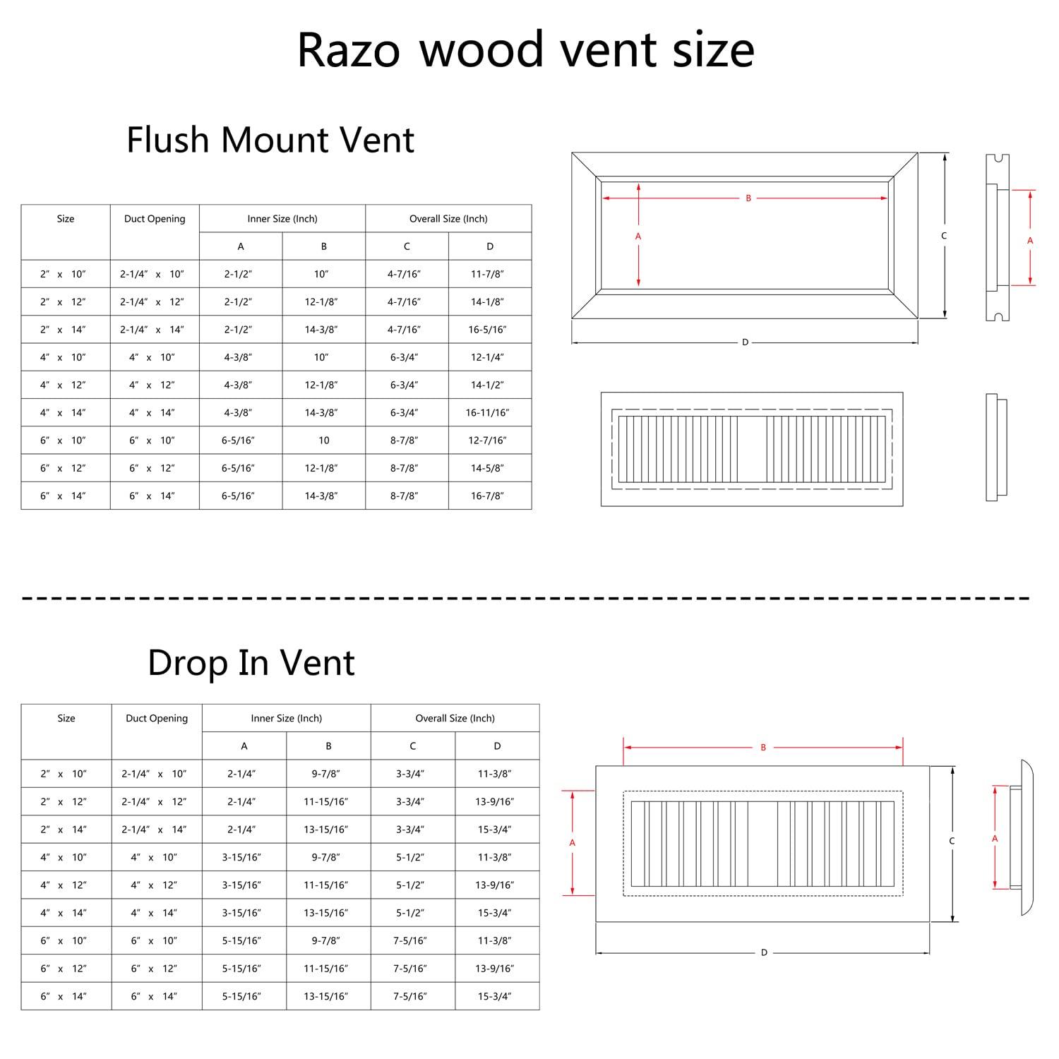 Red Oak Flush Mount Floor Register with Damper, 4x14 Inch