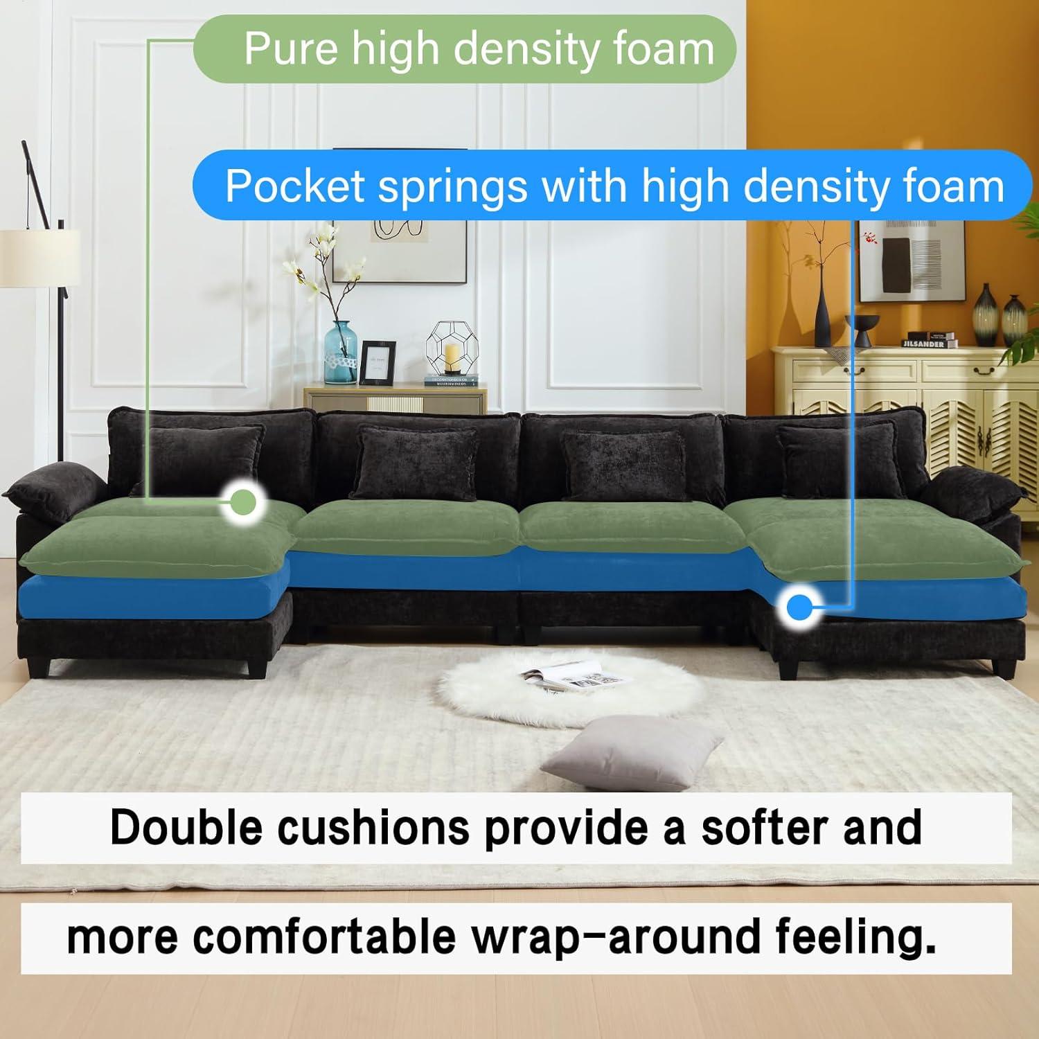 Carbaugh 154" Oversized U Shaped Sectional Sofa, Comfy Cloud Couch Deep Sectional Sofa with Ottomans for Living Room