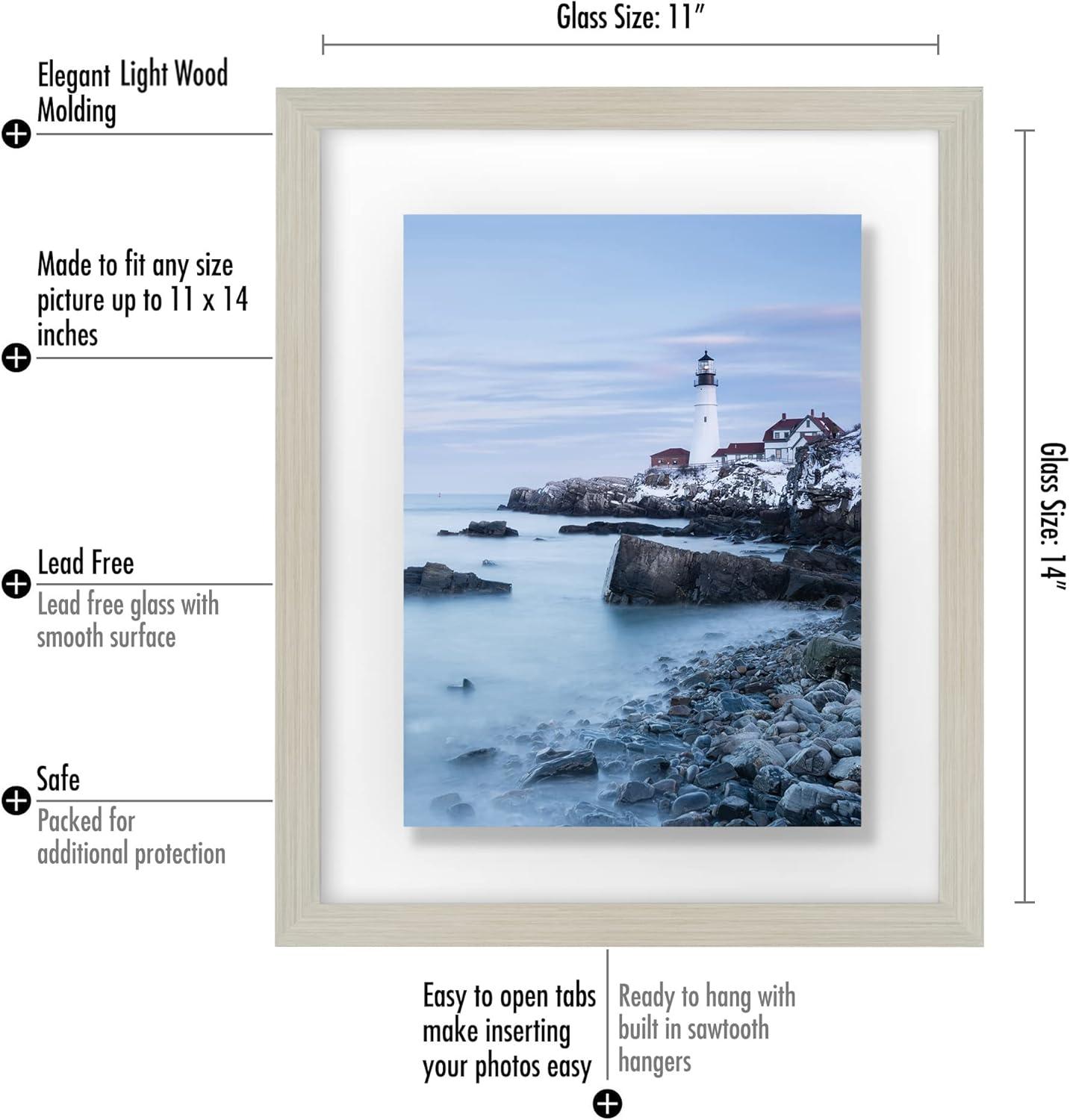 Americanflat 11x14 Floating Frame in Light WOOD with Polished Glass and Hanging Hardware Included - Also Use 8x10 or 5x7 Photos for Floating Effect