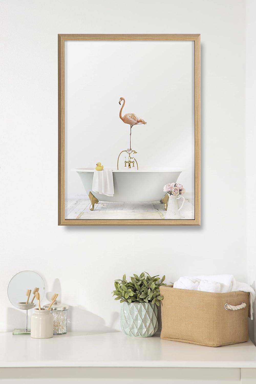 18" x 24" Blake Flamingo Cottage Bathroom by Amy Peterson Art Studio: Modern Wall Decor, Framed Glass Art - Kate & Laurel All Things Decor