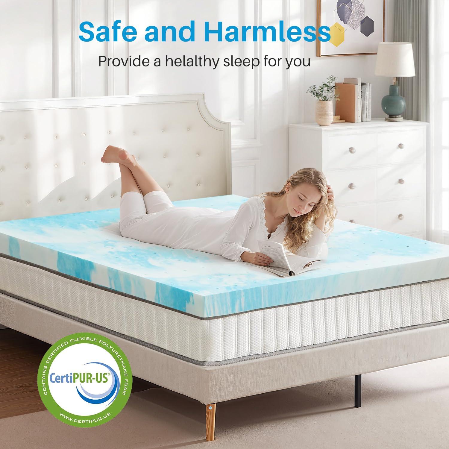 Mattress Topper, Twin XL Cooling Memory Foam Bed Toppers, 2 Inch Soft Mattress Pads for Sleeper Sofa, RV, Camper, CertiPUR-US Certified