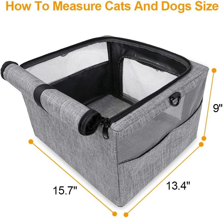 Gray Collapsible Dog Car Seat Carrier with Metal Frame