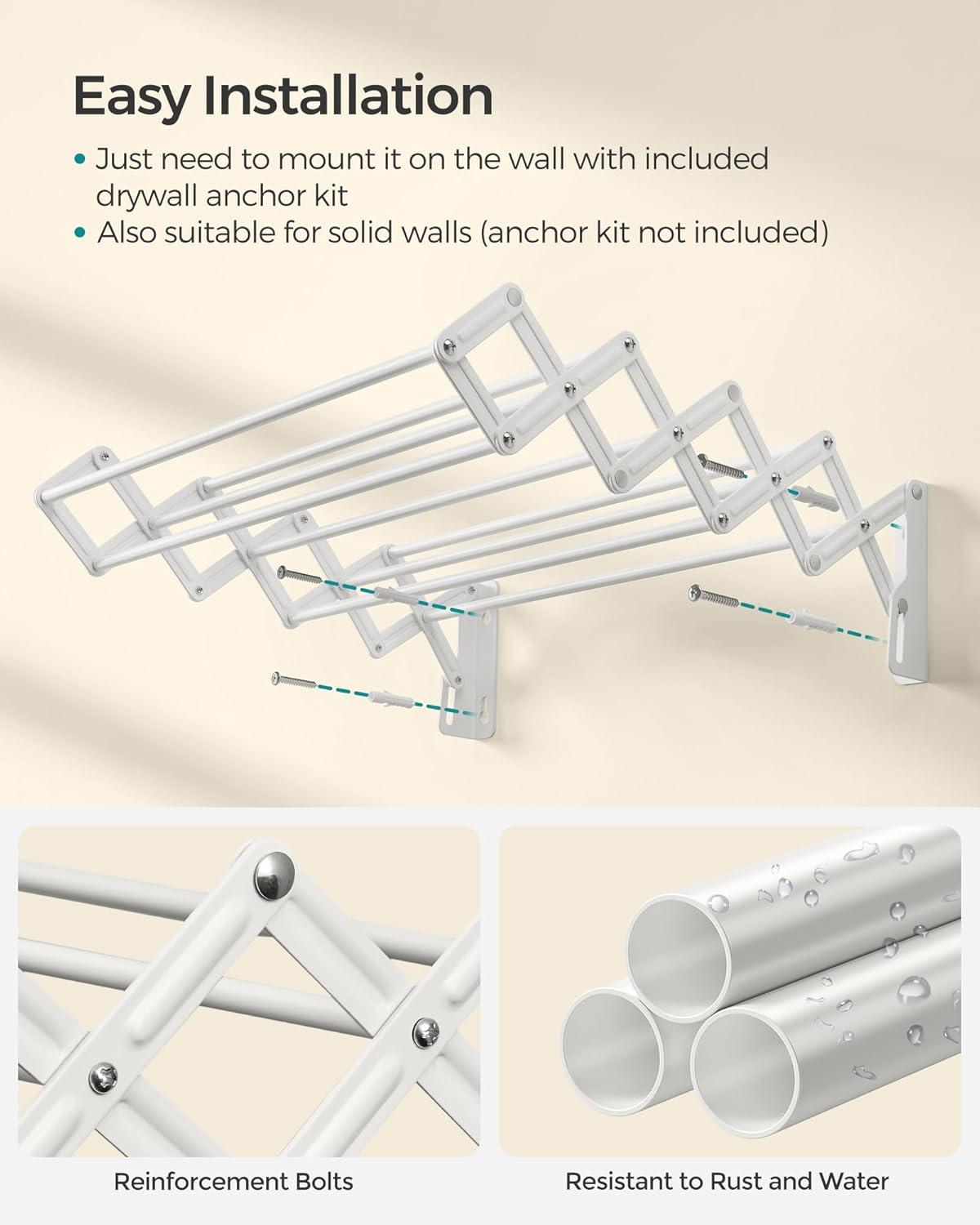 Expandable Wall-Mounted White Steel Drying Rack