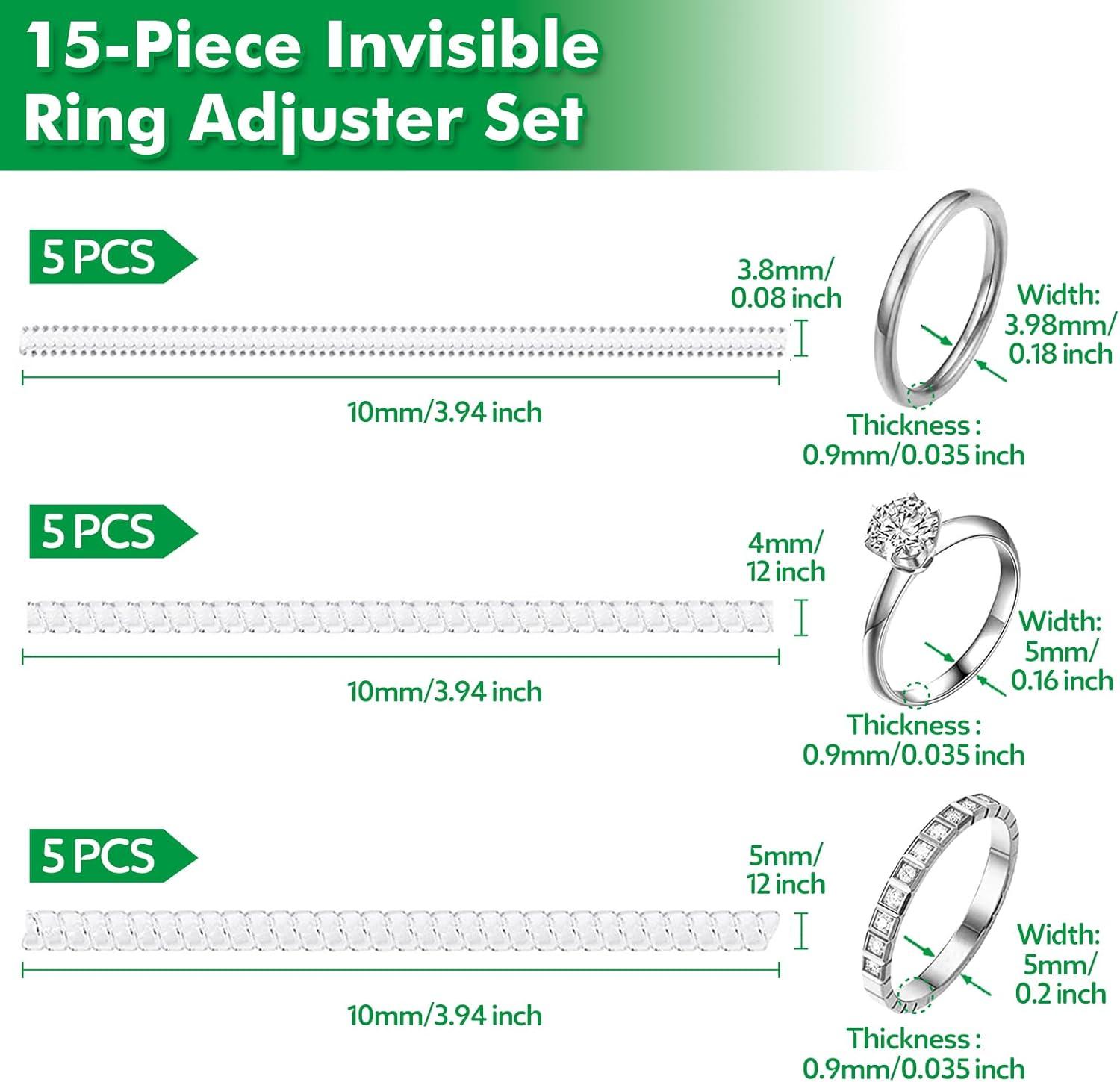 Anpro 15 Pack Ring Size Adjuster- with 3 Sizes Clear Ring Sizer Resizer Fit for Loose Rings-Spiral Silicone Tightener Set with Polishing Cloth(Please See The Below Picture for The Steps)