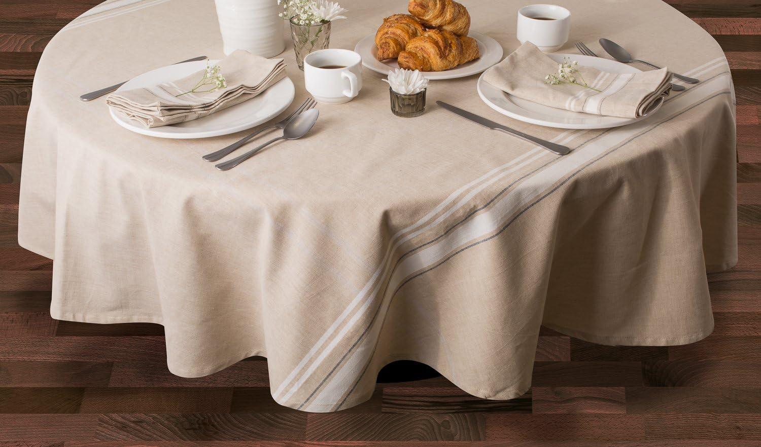 60 x 120 in. Beige and White Striped Vinyl Tablecloth