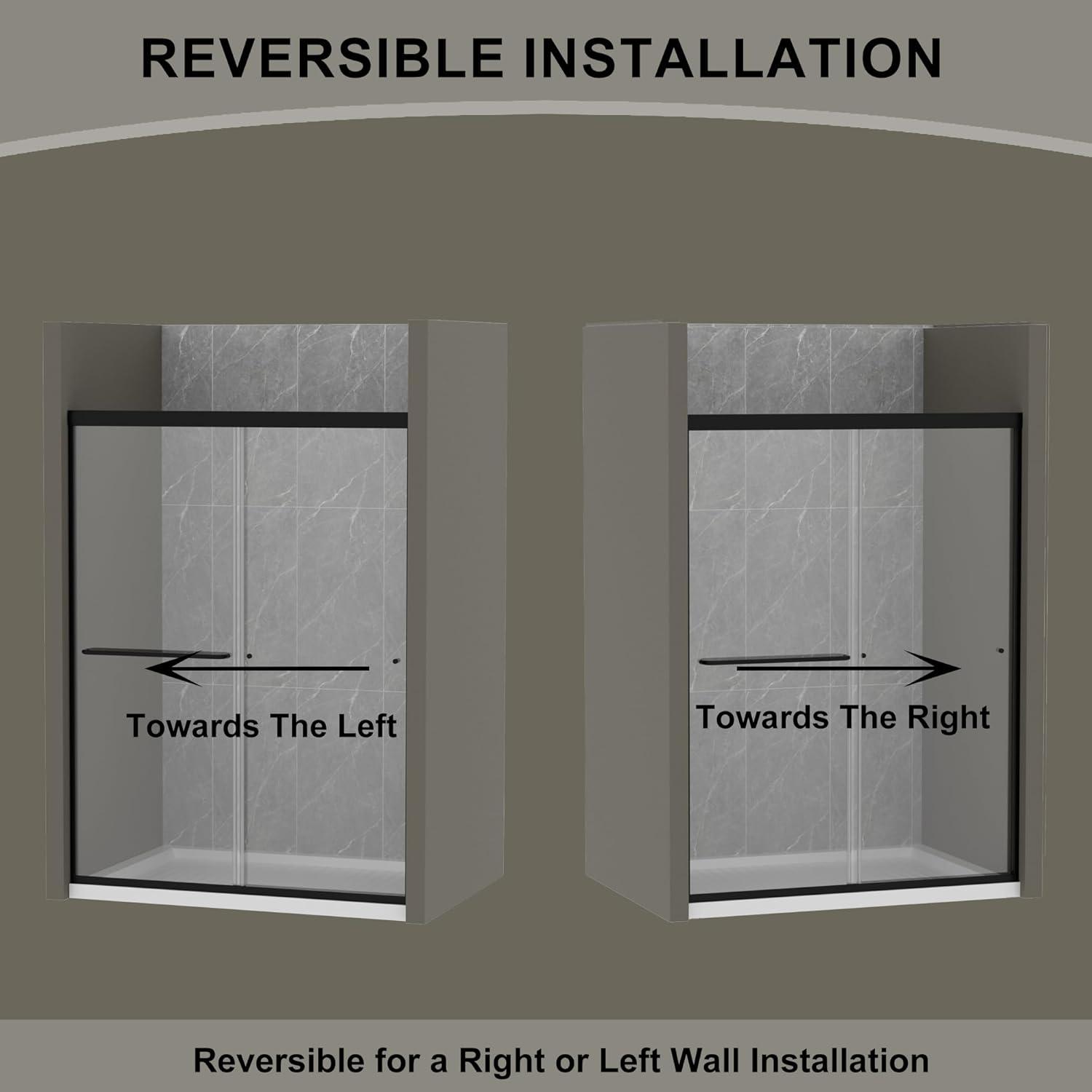 50-54" W x 72" H Semi-Frameless Sliding Glass Shower Door, Matte Black Finish Shower Door with 1/4'' (6mm) Clear SGCC Tempered Glass