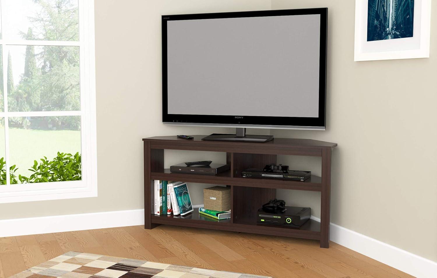 Espresso Melamine Corner TV Stand with Cabinet for 60" TVs