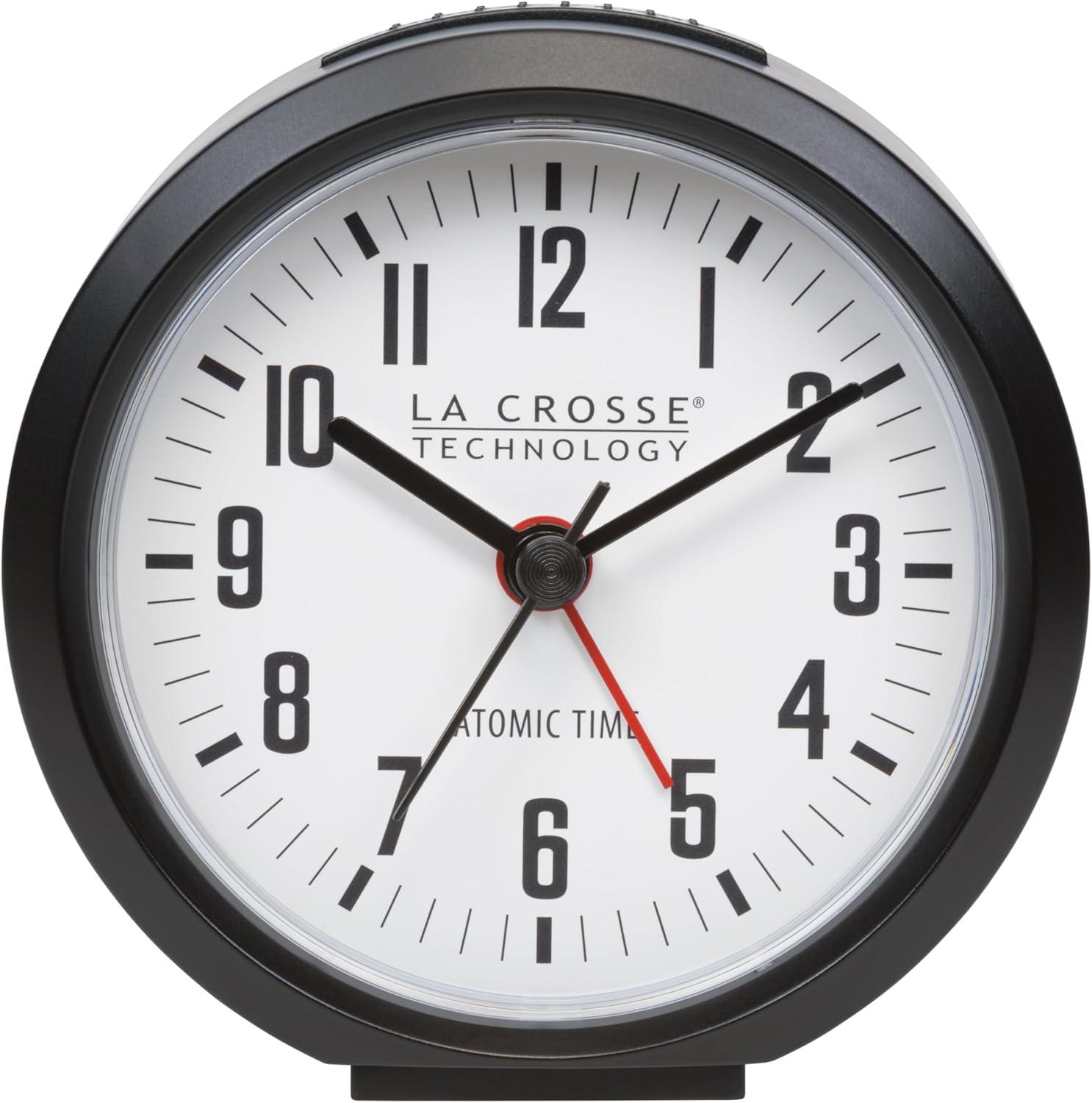 La Crosse 4-Inch Black Atomic Analog Alarm Clock