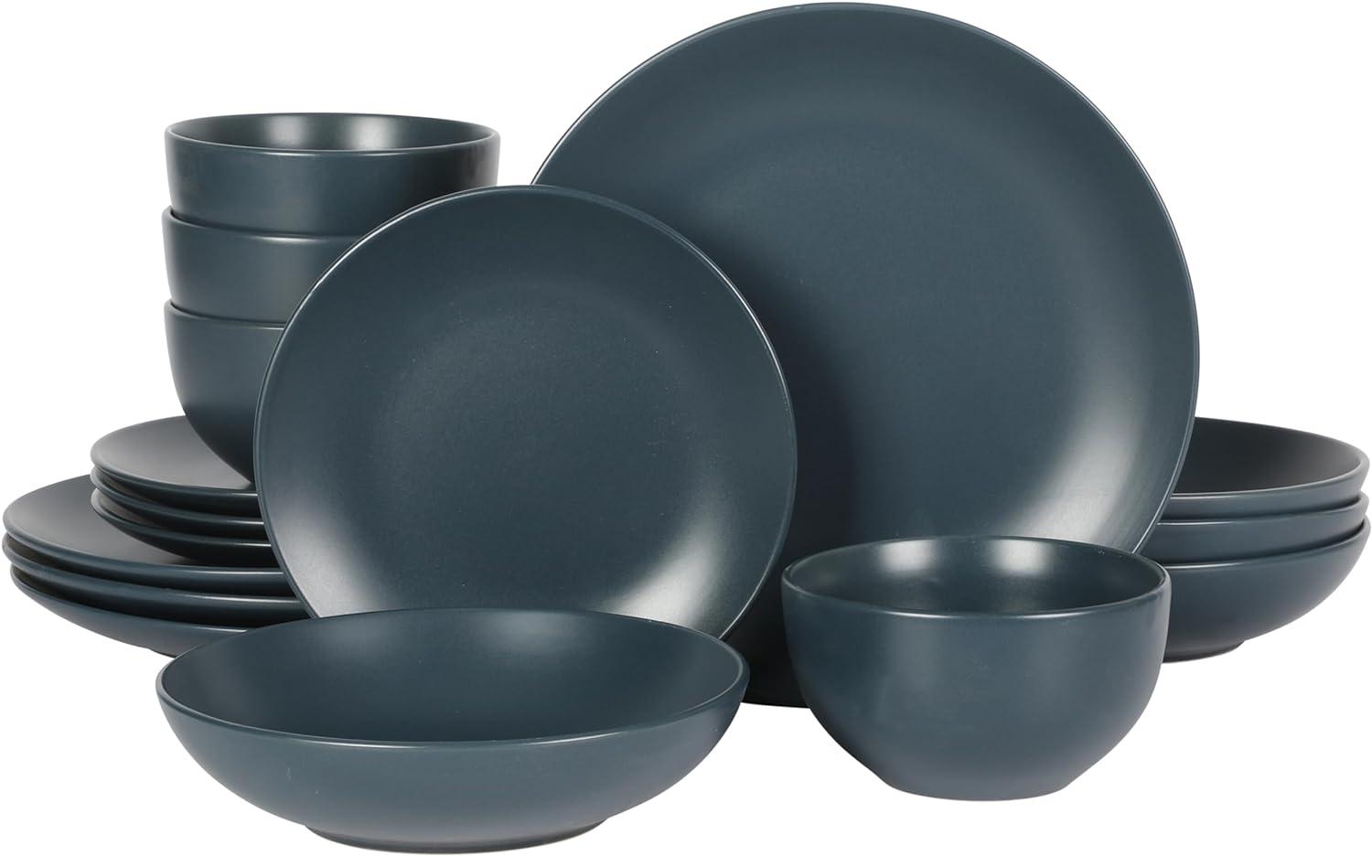 Gibson Home Queenslane 16 Piece Double Bowl Plates and Bowls Dinnerware Sets