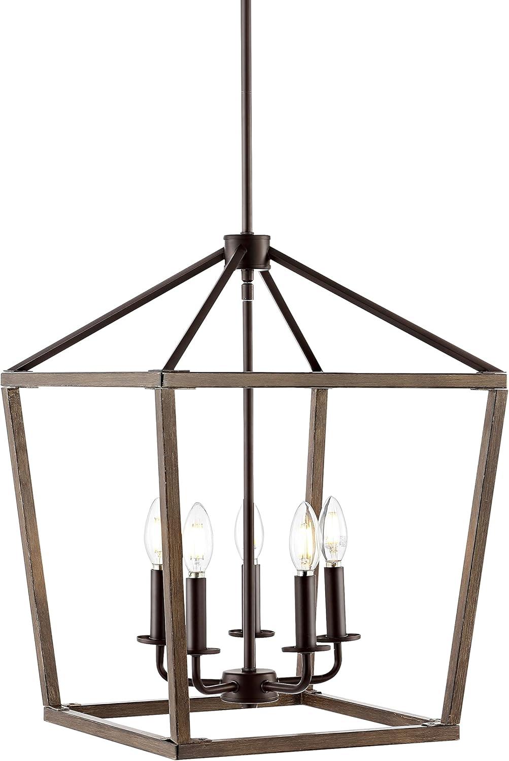 Oria Industrial Rustic 5-Light LED Lantern Pendant in Oil-Rubbed Bronze