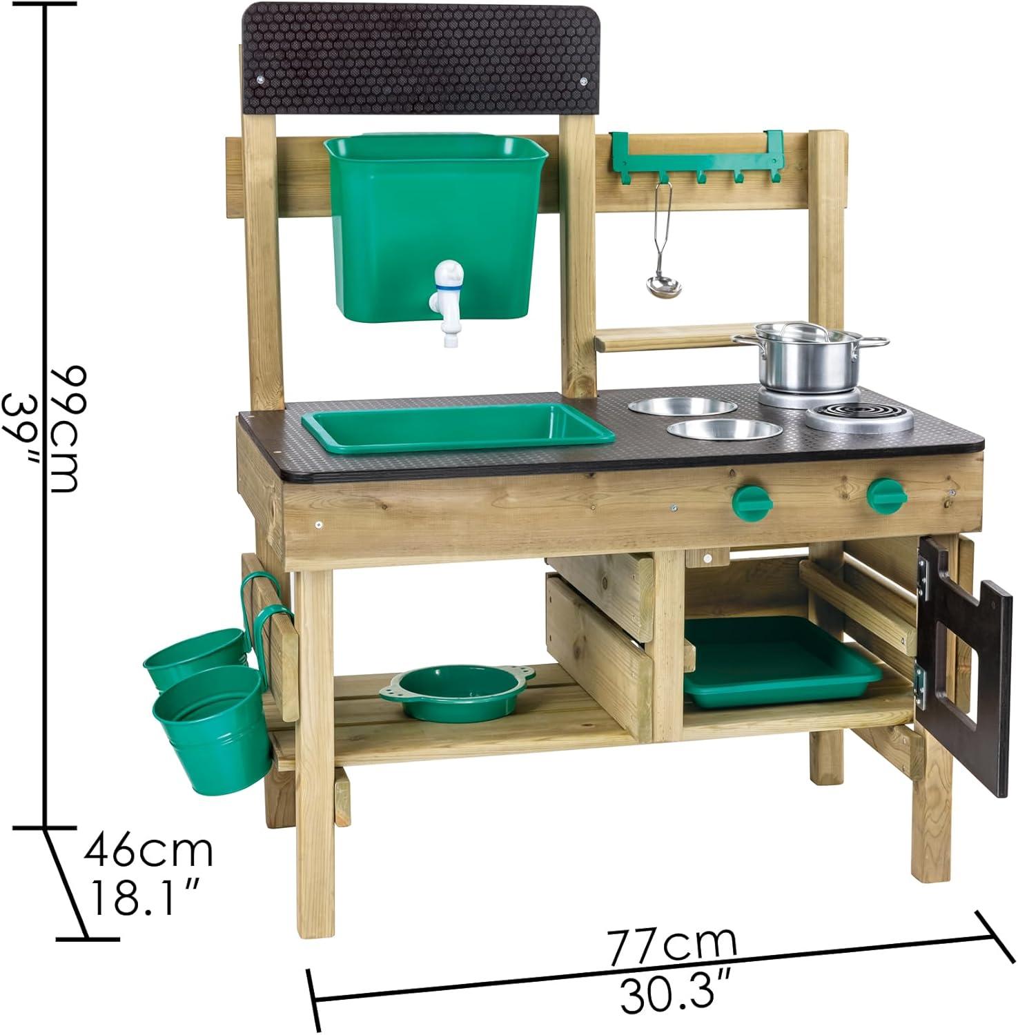 Hape Green and Wood Outdoor Play Kitchen with Accessories