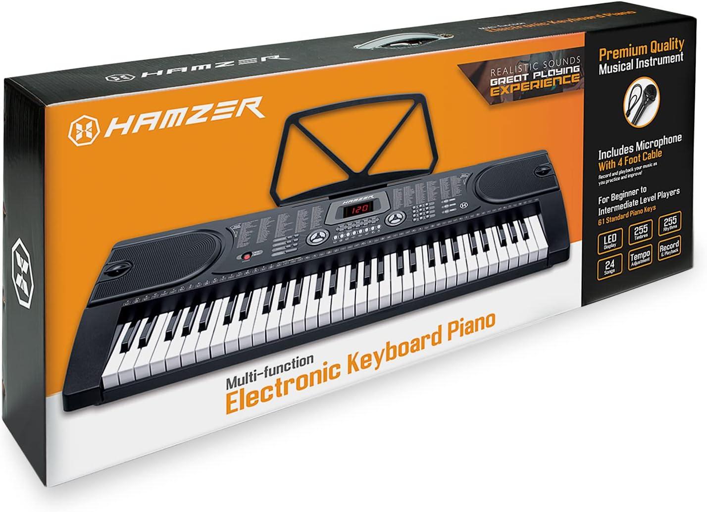 Hamzer 61 Key Keyboard Piano w/ Stand, Bench, Headphones, & Microphone - Set for Beginners