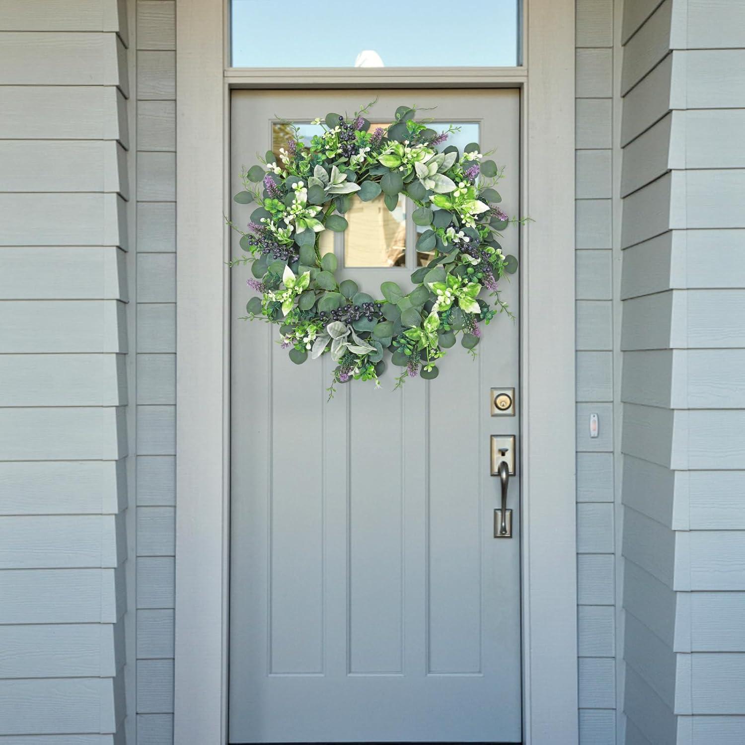 The Holiday Aisle® 22" Artificial Spring Summer Farmhouse Eucalyptus Berry Front Door Wreath
