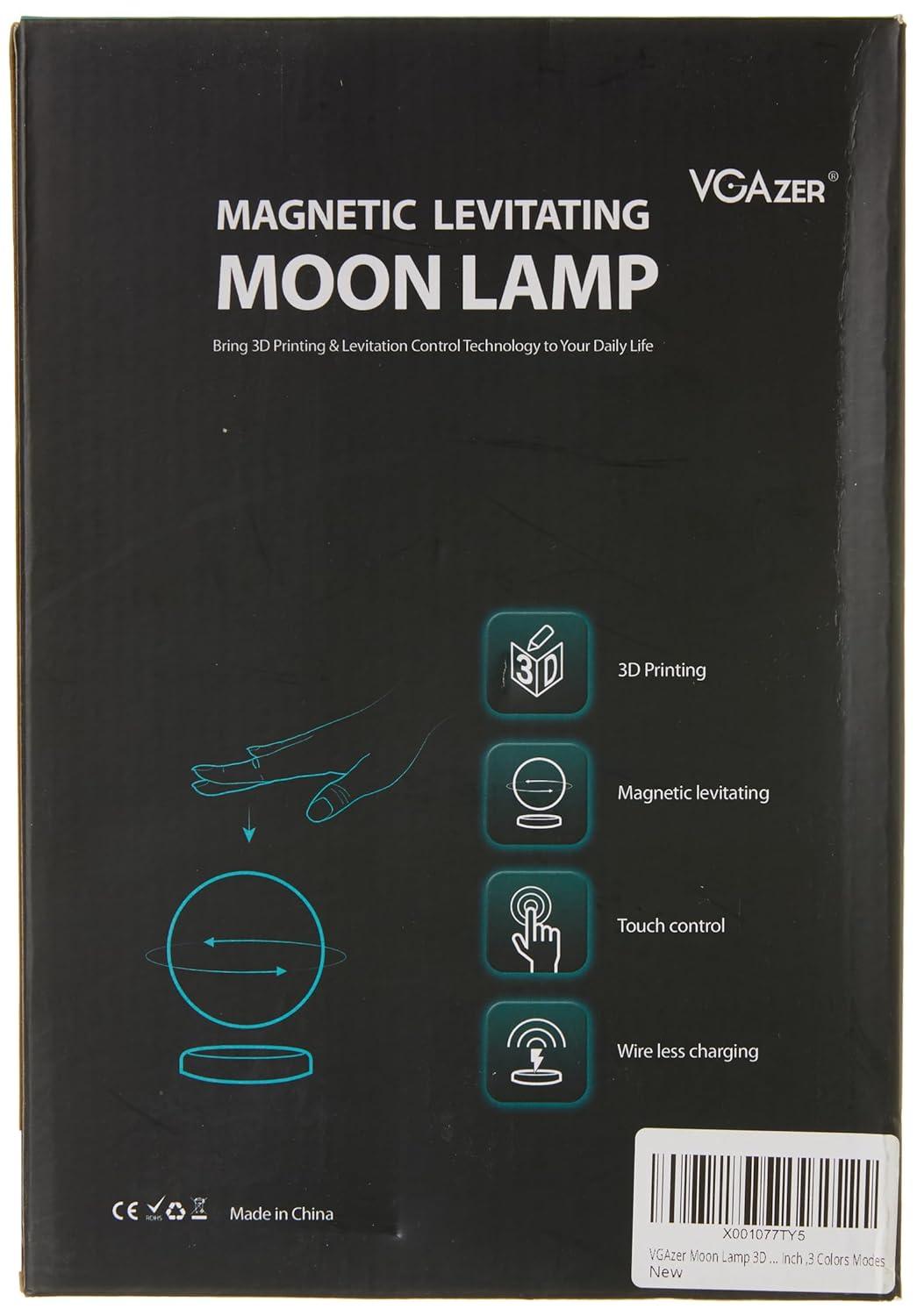 VGAzer Moon Lamp 3D Printing Magnetic Levitating Moon Light Lamps for Home、Office Decor, Creative Gift-6 Inch,Has 16 Colors 20 Modes