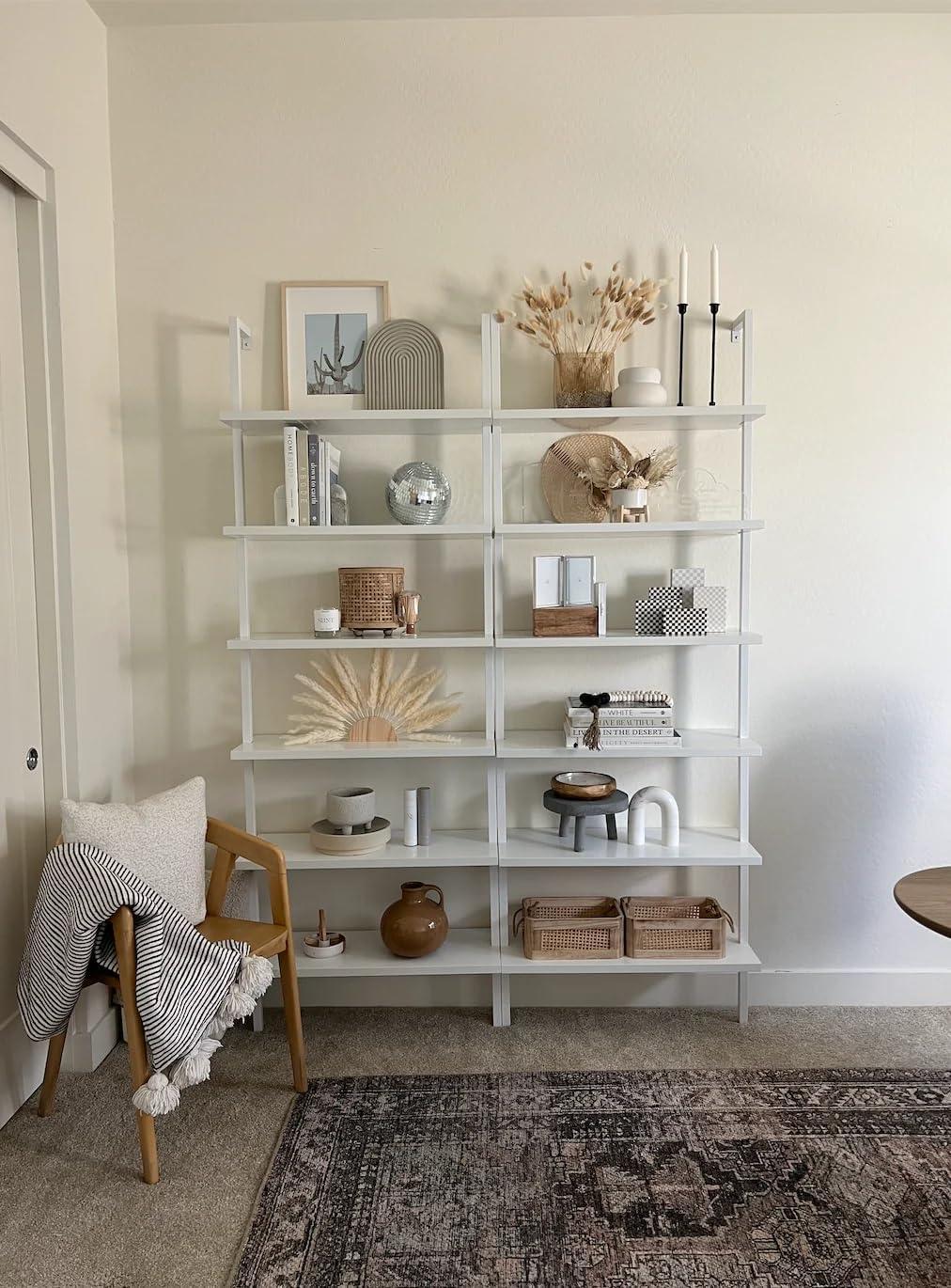Nathan James Theo 6-Shelf Tall Bookcase Wall Mount Bookshelf White Wood with White Metal Frame White