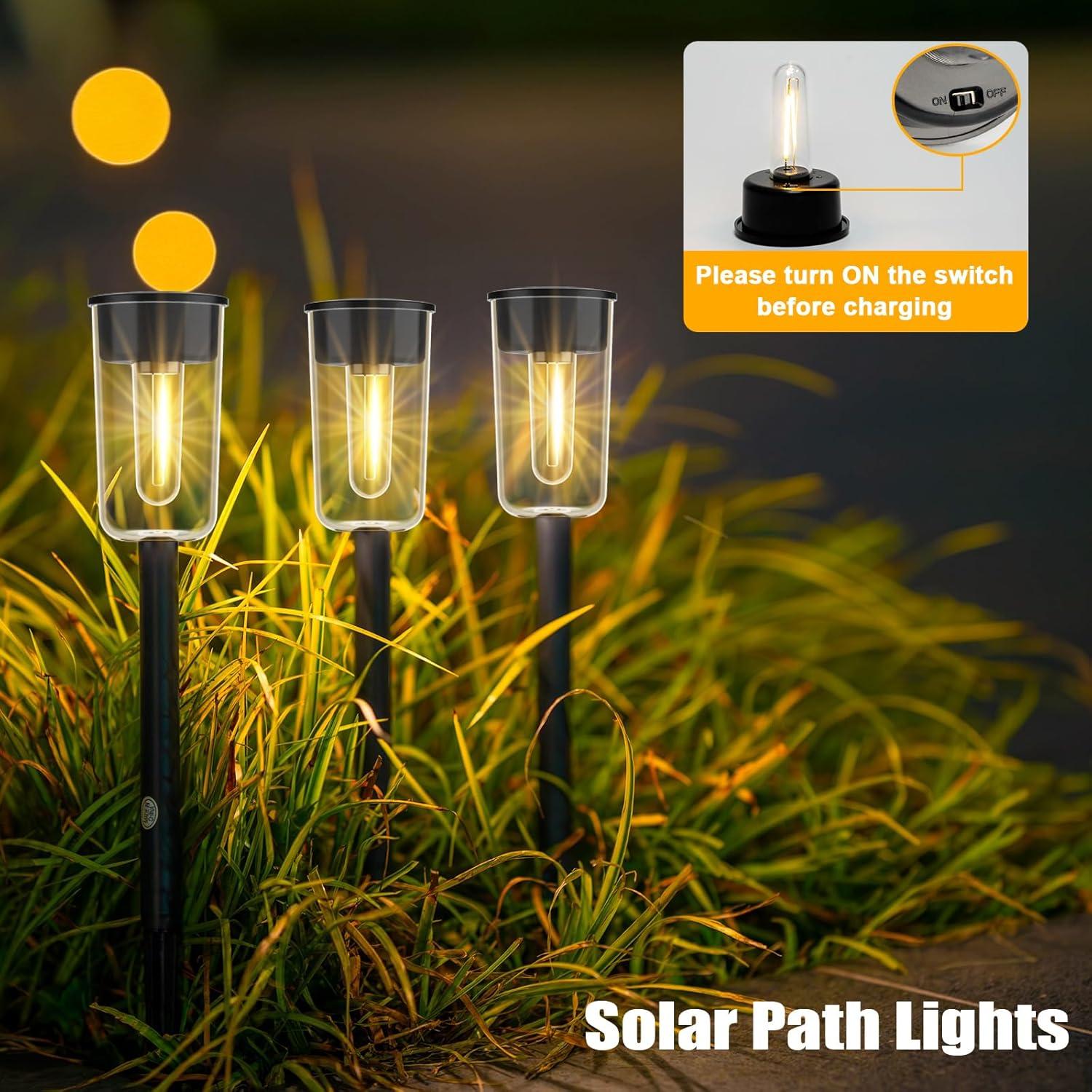 BITPOTT Solar Garden Lighting 8Pack Edison Bulbs Solar Powered Outdoor Pathway Light for Driveway