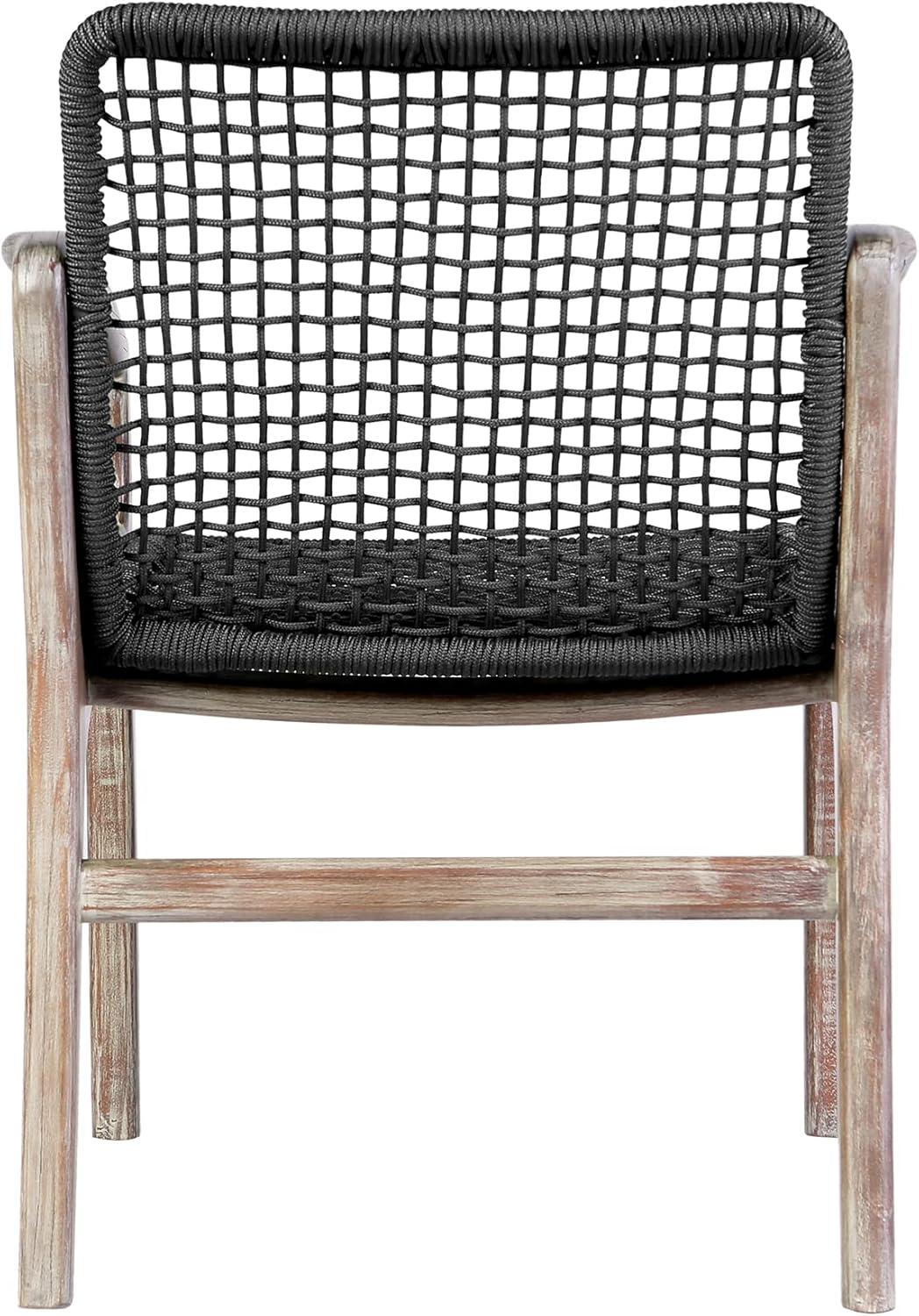 Brighton Outdoor Patio Dining Chair in Light Eucalyptus Wood and Charcoal Rope
