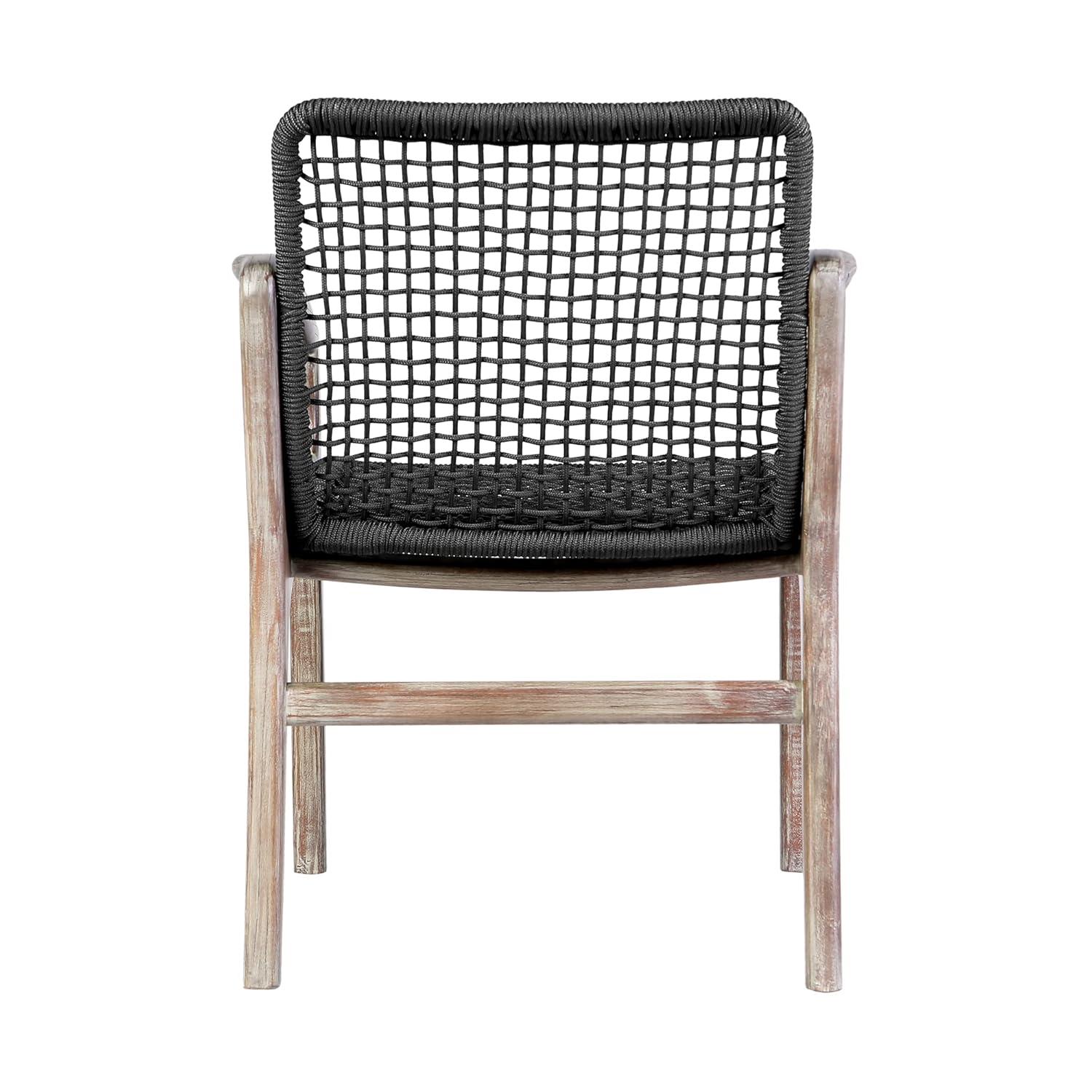 Brighton Outdoor Patio Dining Chair in Light Eucalyptus Wood and Charcoal Rope
