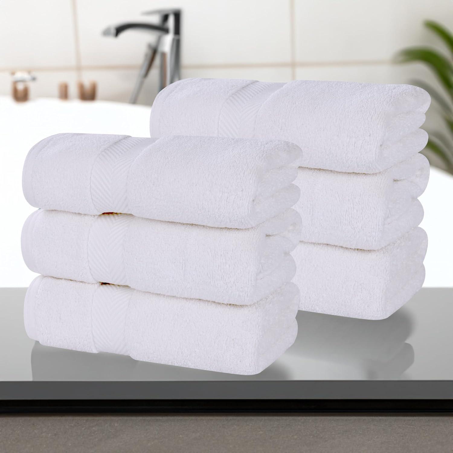 Superior Zero Twist Cotton Hand Towel Set of 6, White