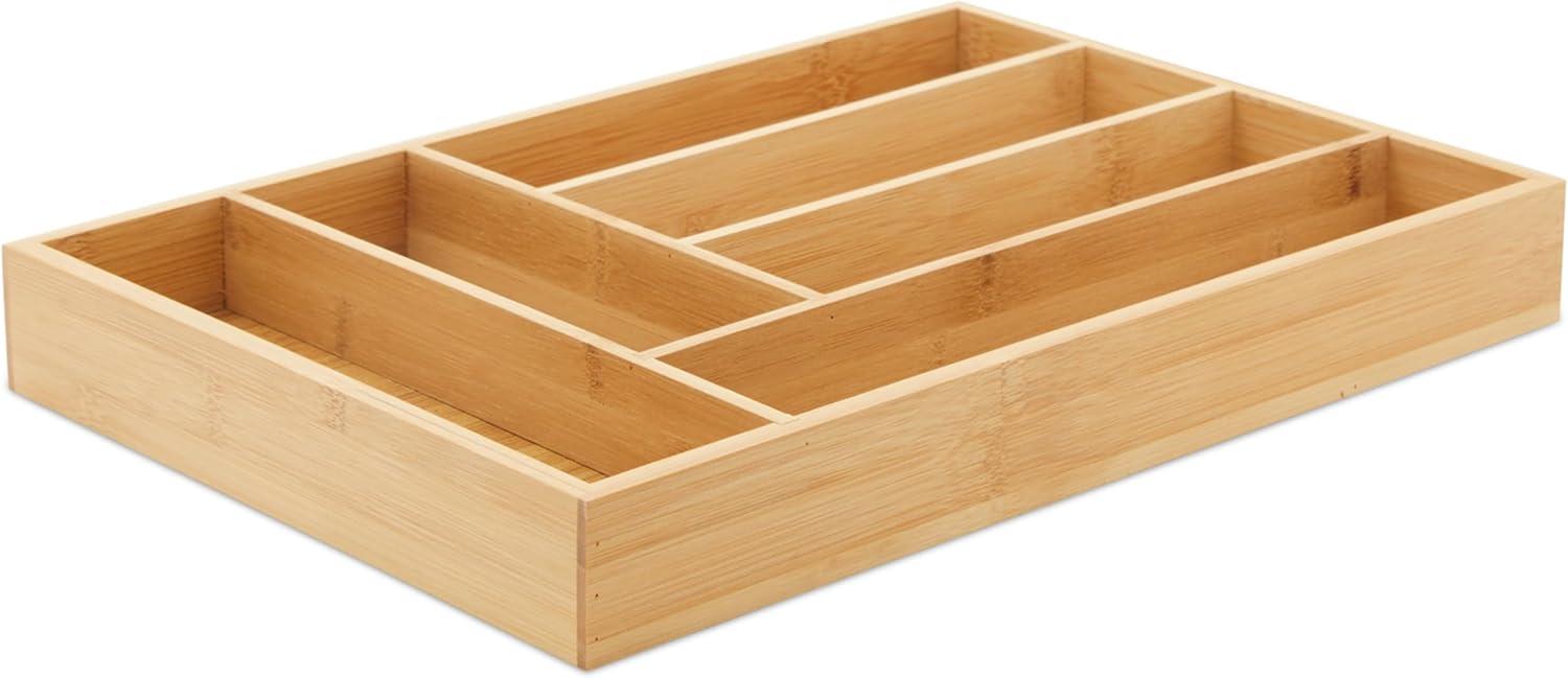 Bamboo Silverware Drawer Organizer with 6 Slots, Wooden Cutlery Tray Holder for Kitchen, Flatware, Utensils, 14.5 x 10.25 x 1.75 In