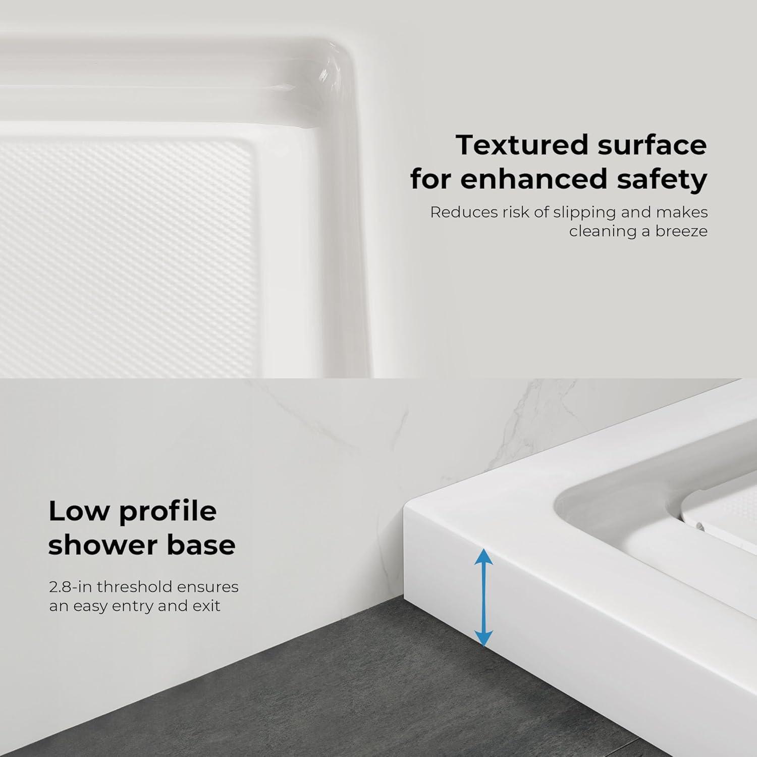 OVE Decors 48" x 36" Rectangle Shower Base Pan, White Acrylic, Hidden Side Drain, Reversible Design